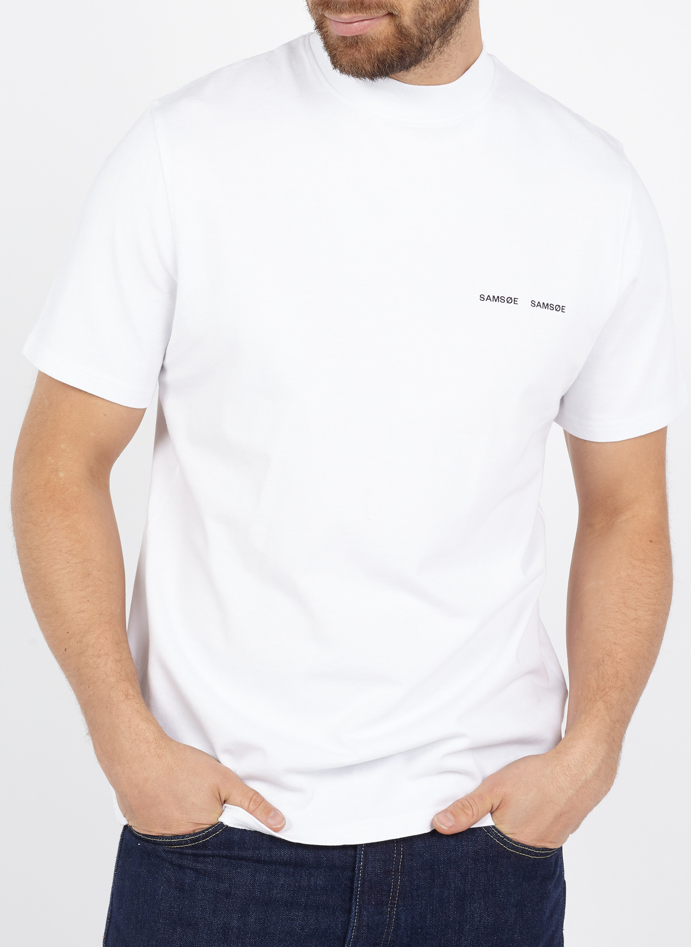 T-Shirt aus Bio-Baumwolle mit Stehkragen, Regular Fit SAMSOE SAMSOE Weiss