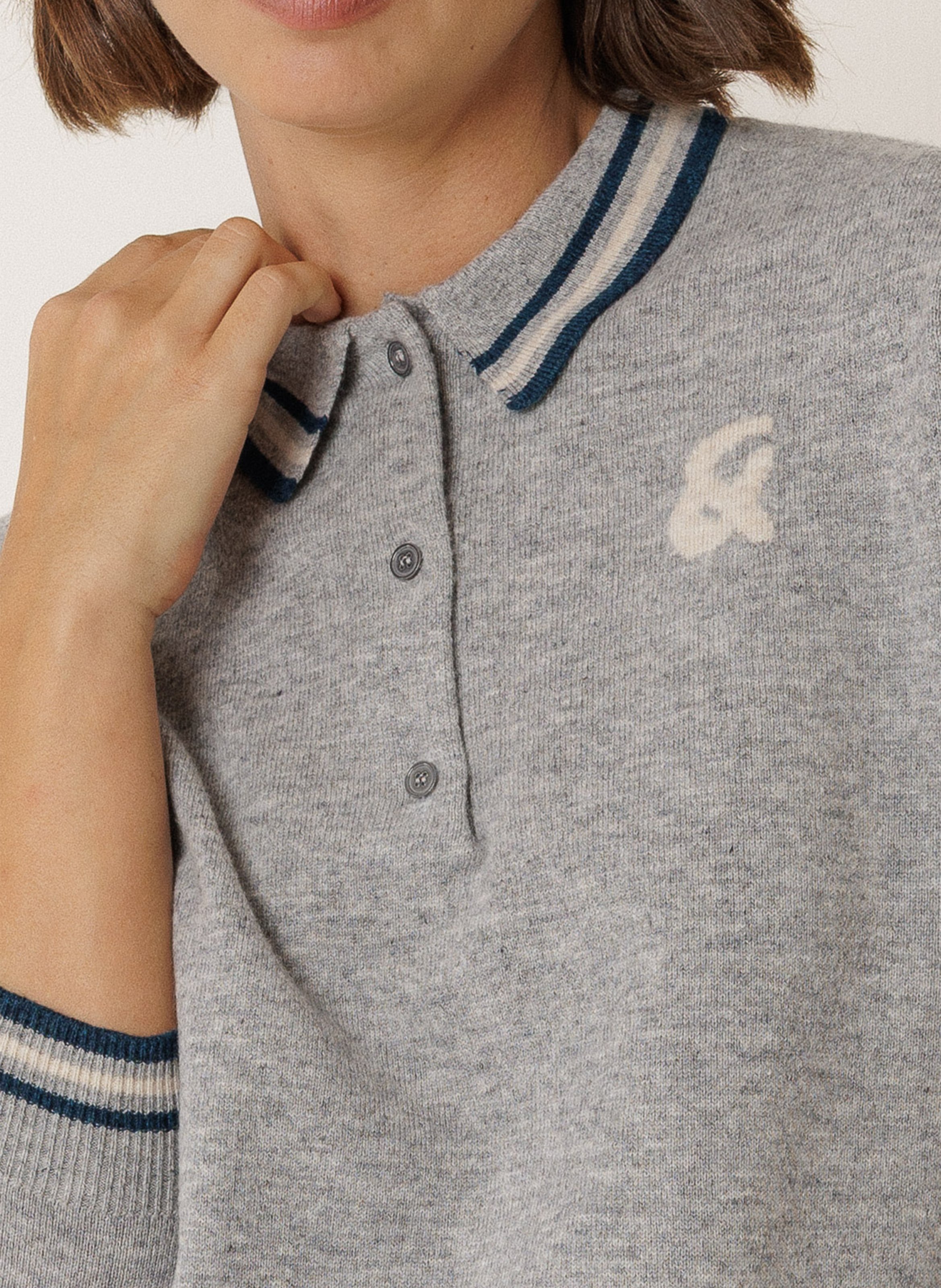 Rechte, wollen trui met polokraagje INDI & COLD Grijs