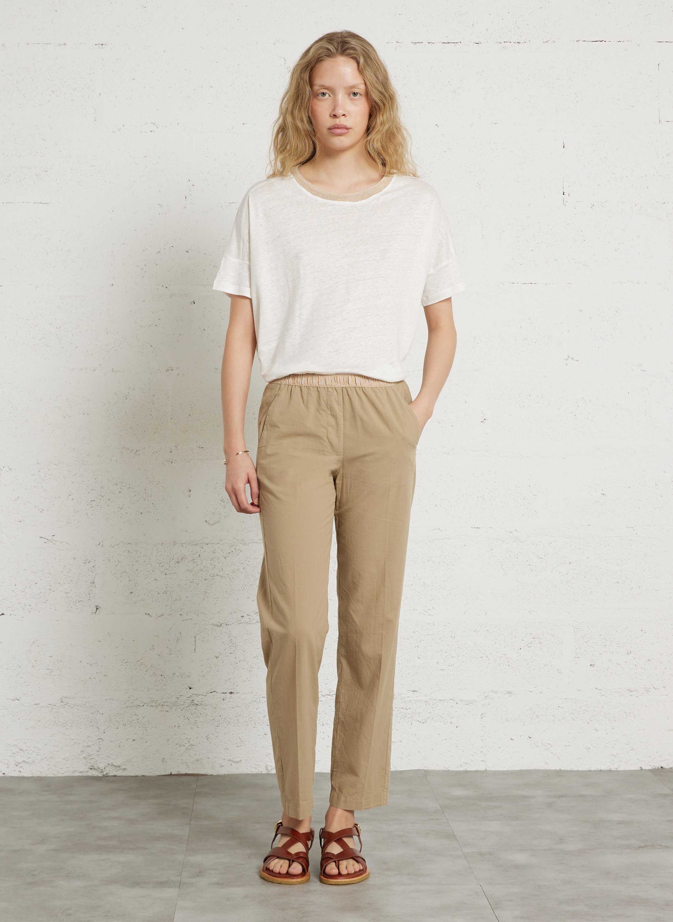 Baumwoll-T-Shirt mit Rundhalsausschnitt  BELLA JONES Beige