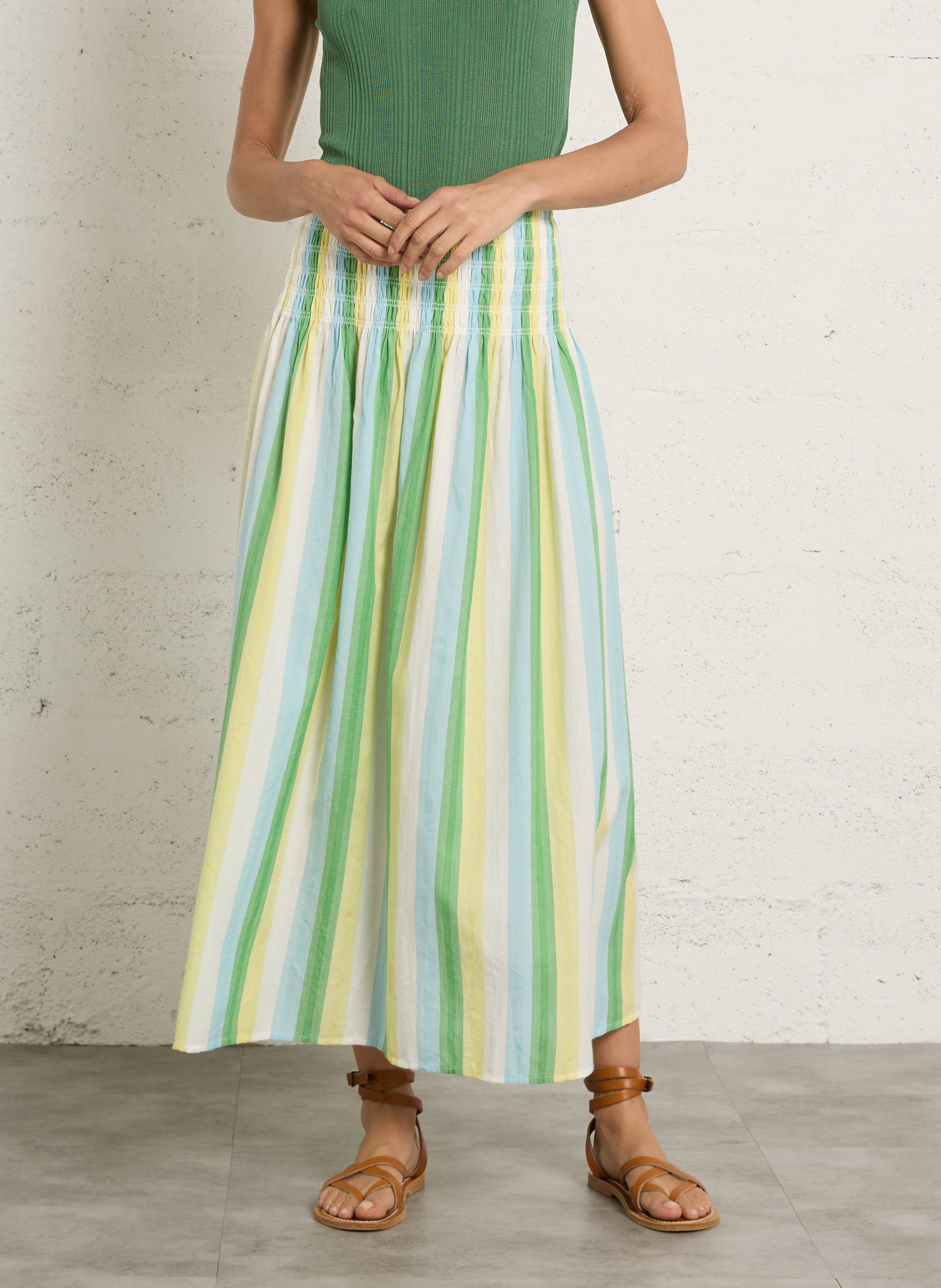 Lange uitlopende rok met strepen PETITE MENDIGOTE Groen