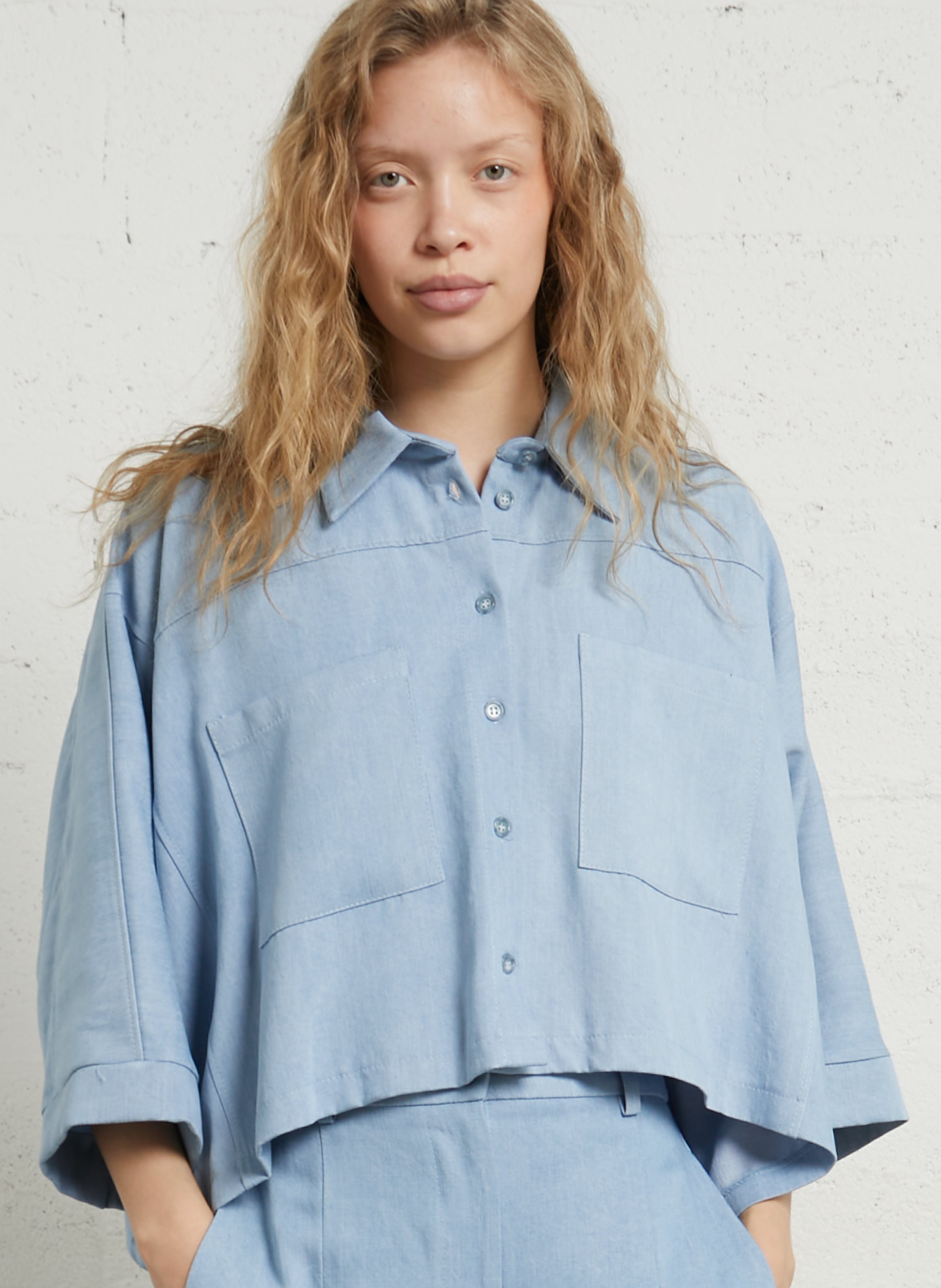 Oversized blouse met klassieke kraag IMPERIAL Blauw