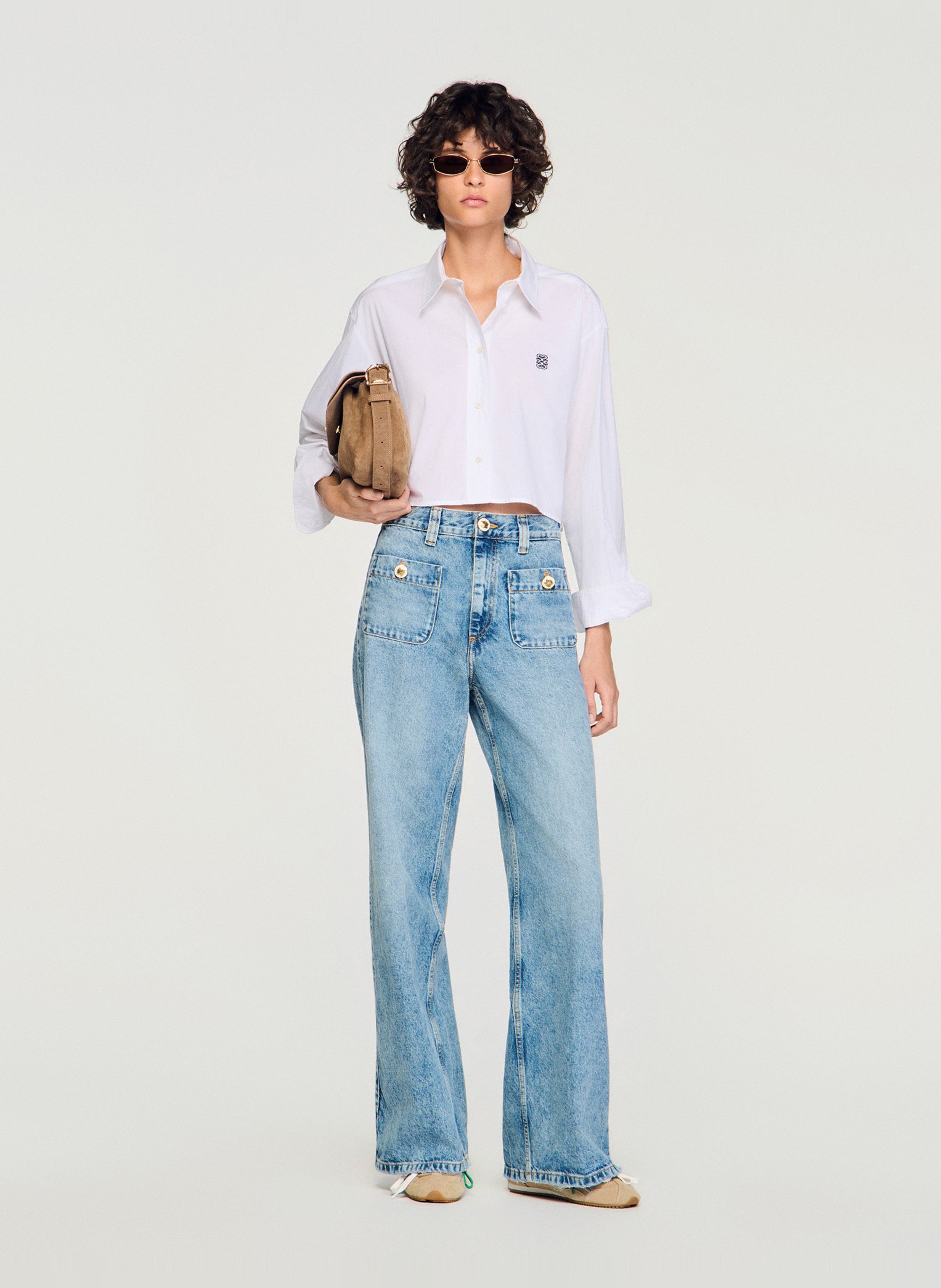 Rechte, katoenen jeans met verwassen effect SANDRO Blauw