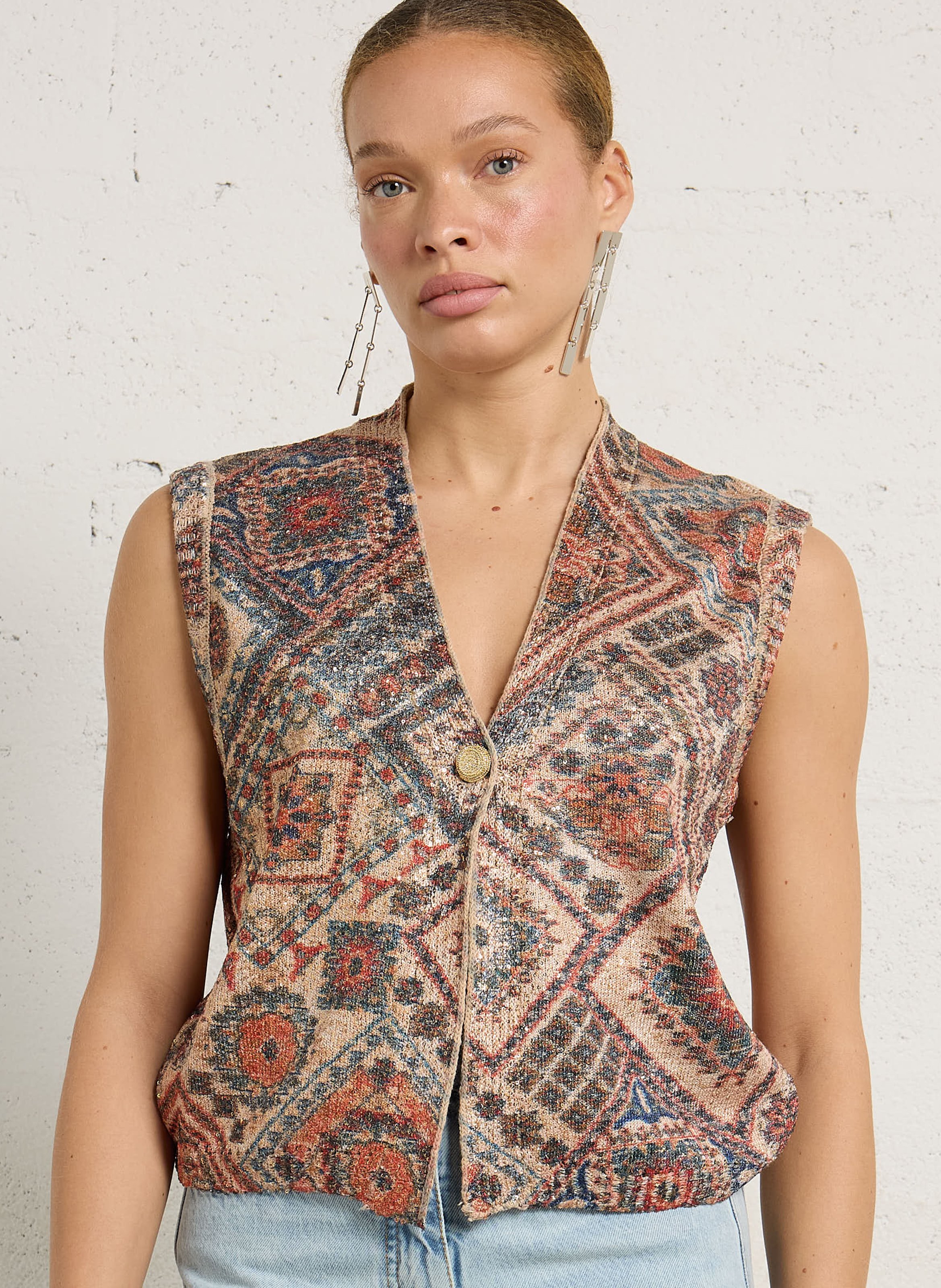 Gilet oversize en maille imprimée MOMONI Rose