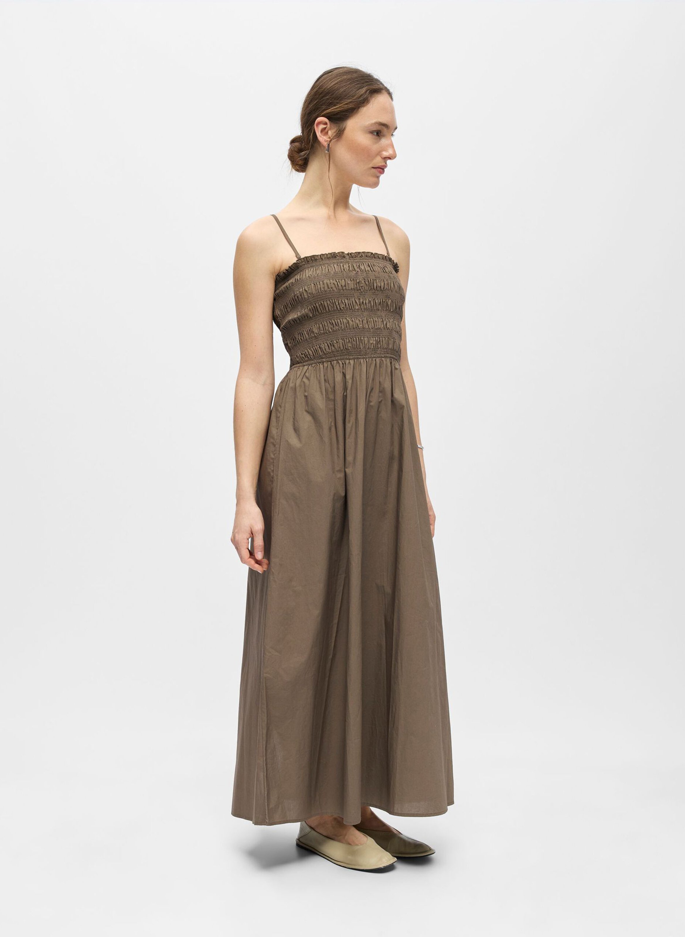 Langes Bio-Baumwollkleid OBJECT Braun