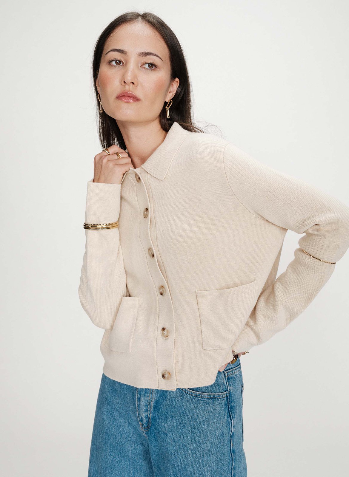 Gerader Cardigan mit klassischem Kragen aus Strick GRACE ET MILA Braun