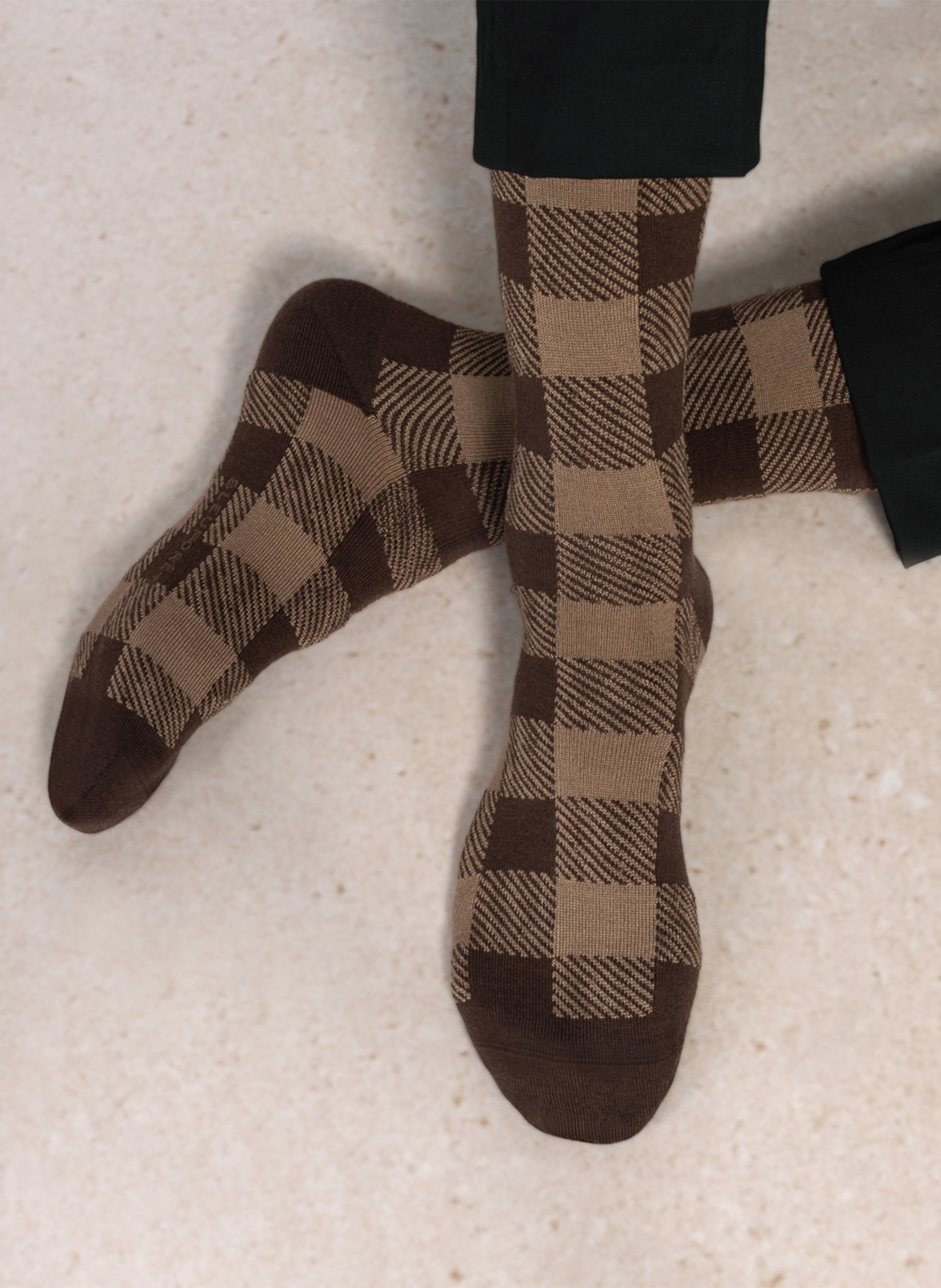 Chaussettes à damier en laine mélangée BLEUFORET