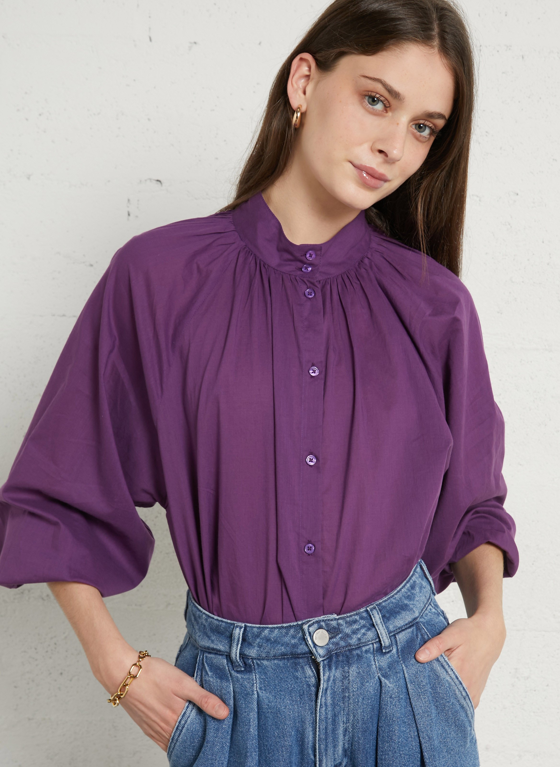 Oversized high-neck cotton shirt BELLEPIECE Purple