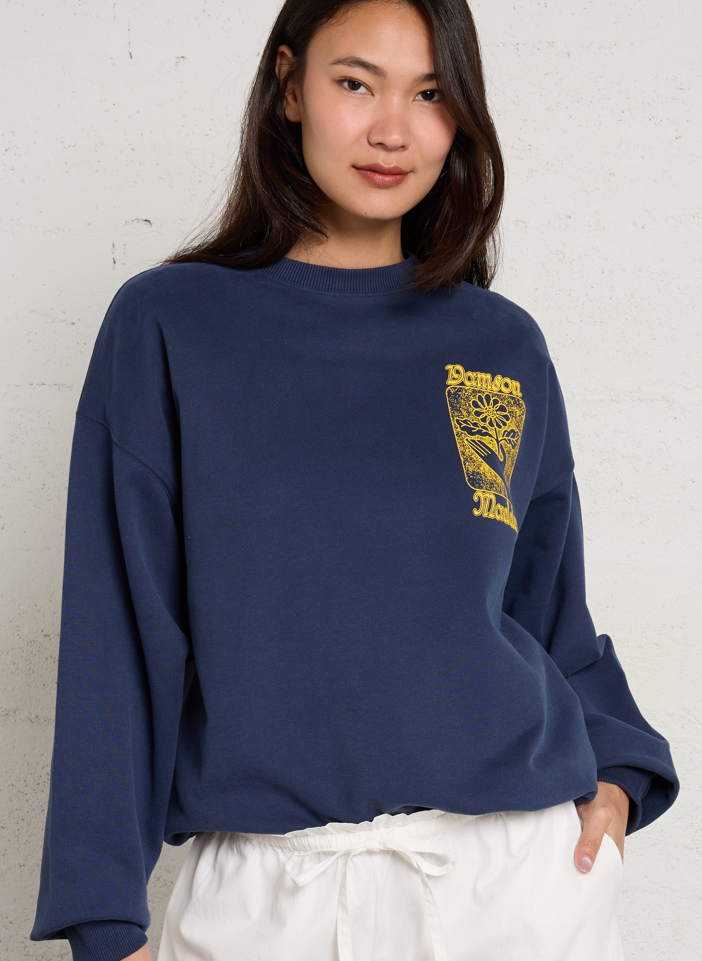 Oversized sweatshirt with round neck print DAMSON MADDER Blue