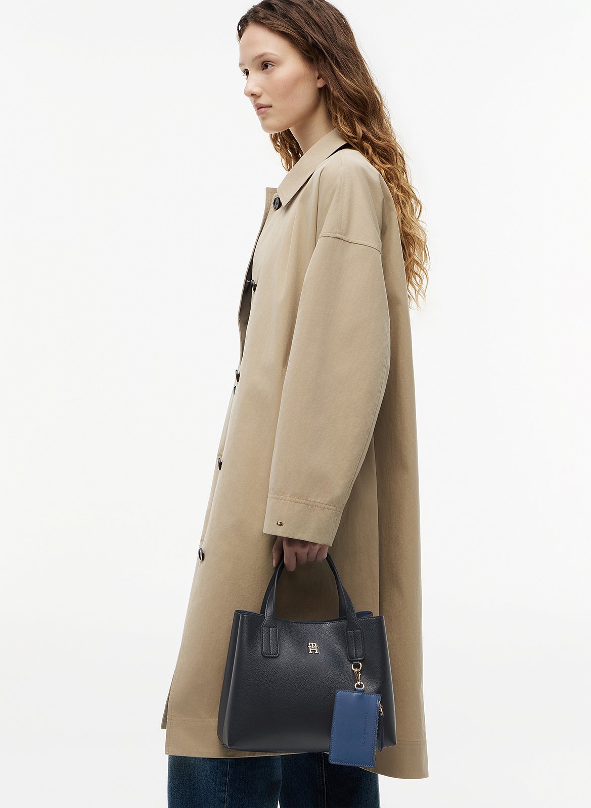 Grained leather tote bag TOMMY HILFIGER Blue