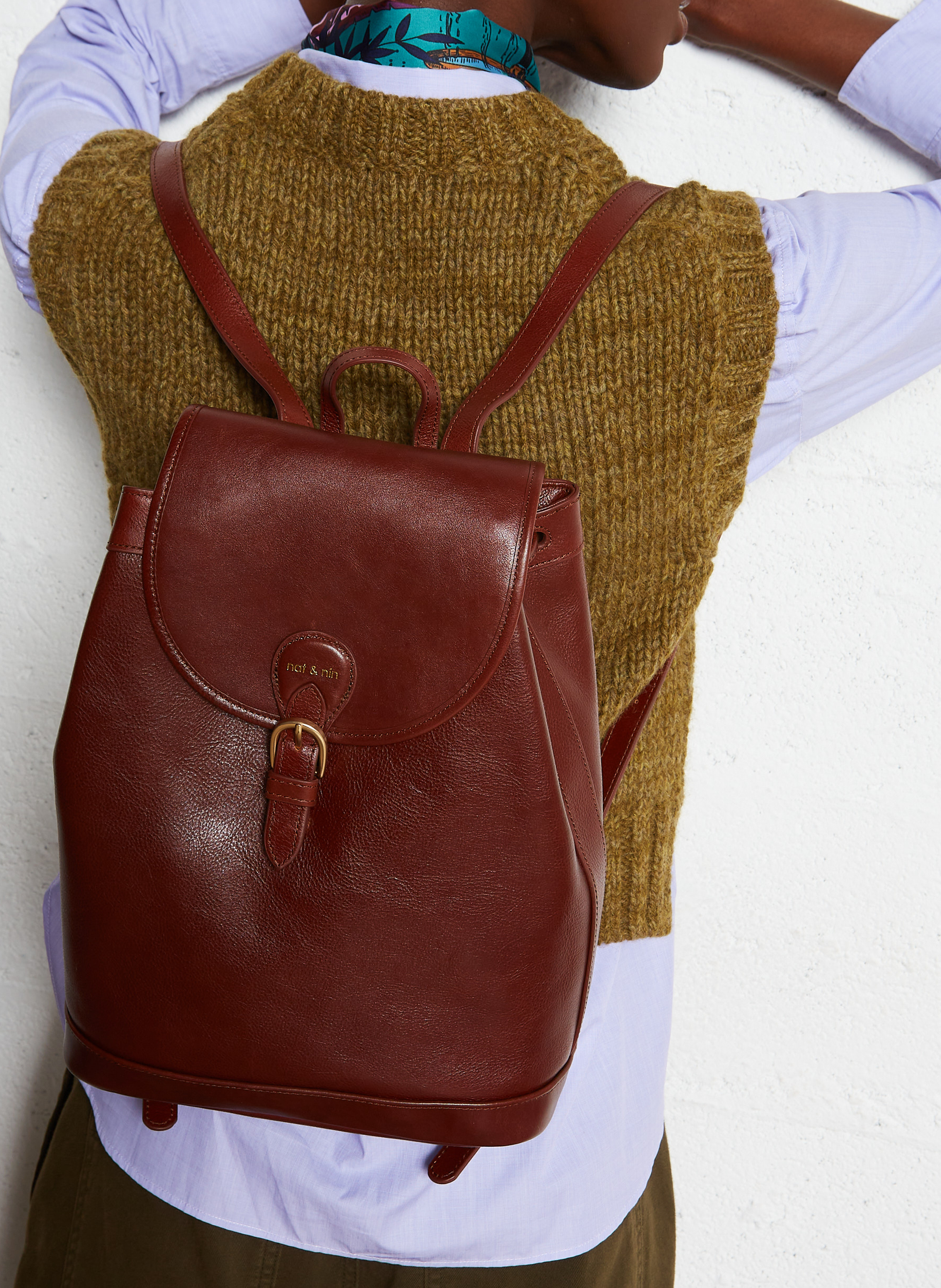 Leather backpack NAT & NIN Brown
