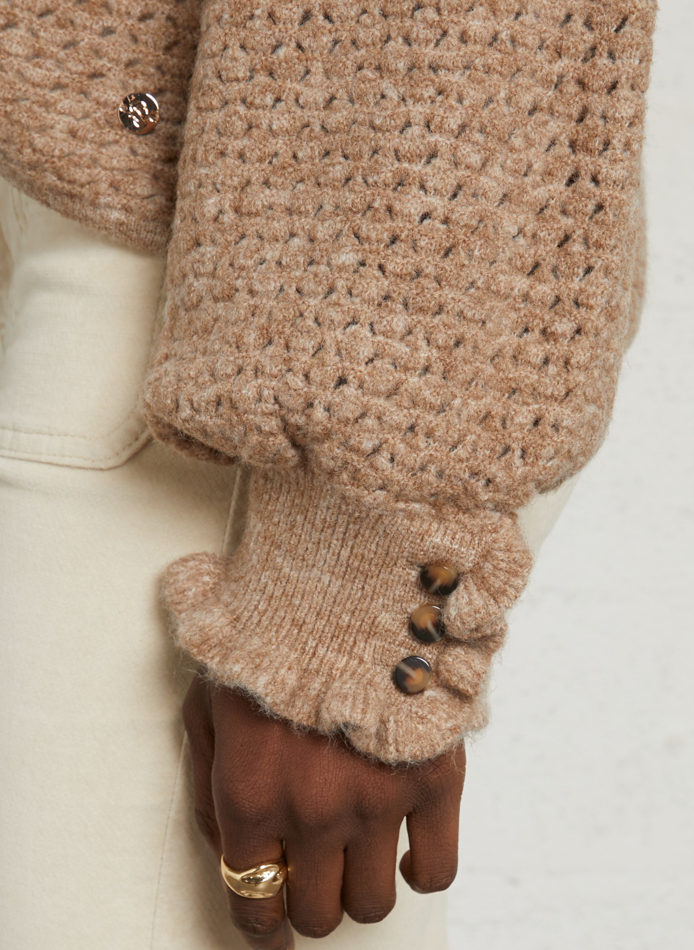 Pull oversize ajouré col V LA PETITE ETOILE Beige
