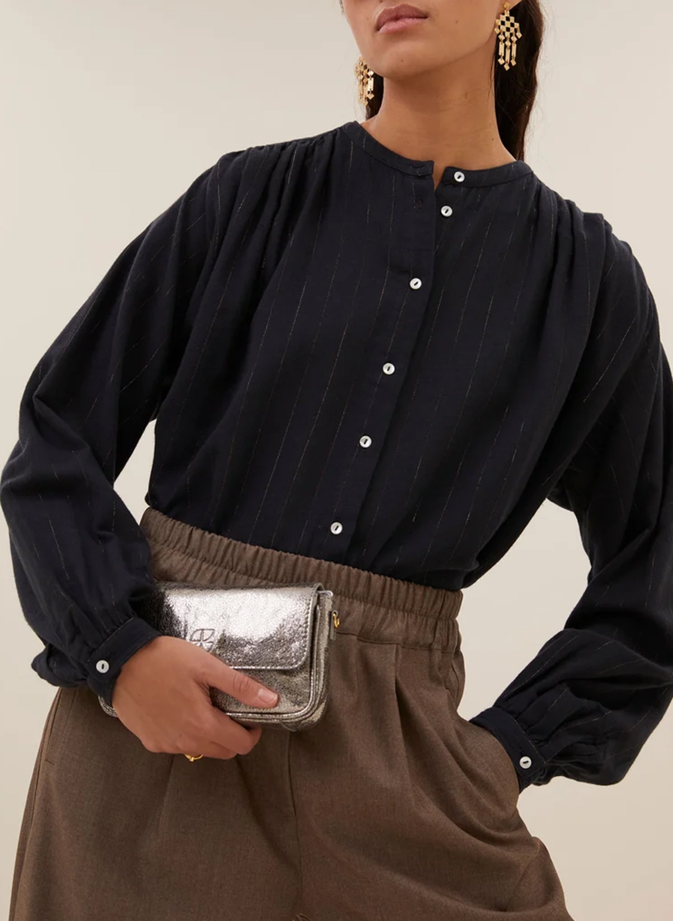 Blouse évasée col rond BY BAR Noir