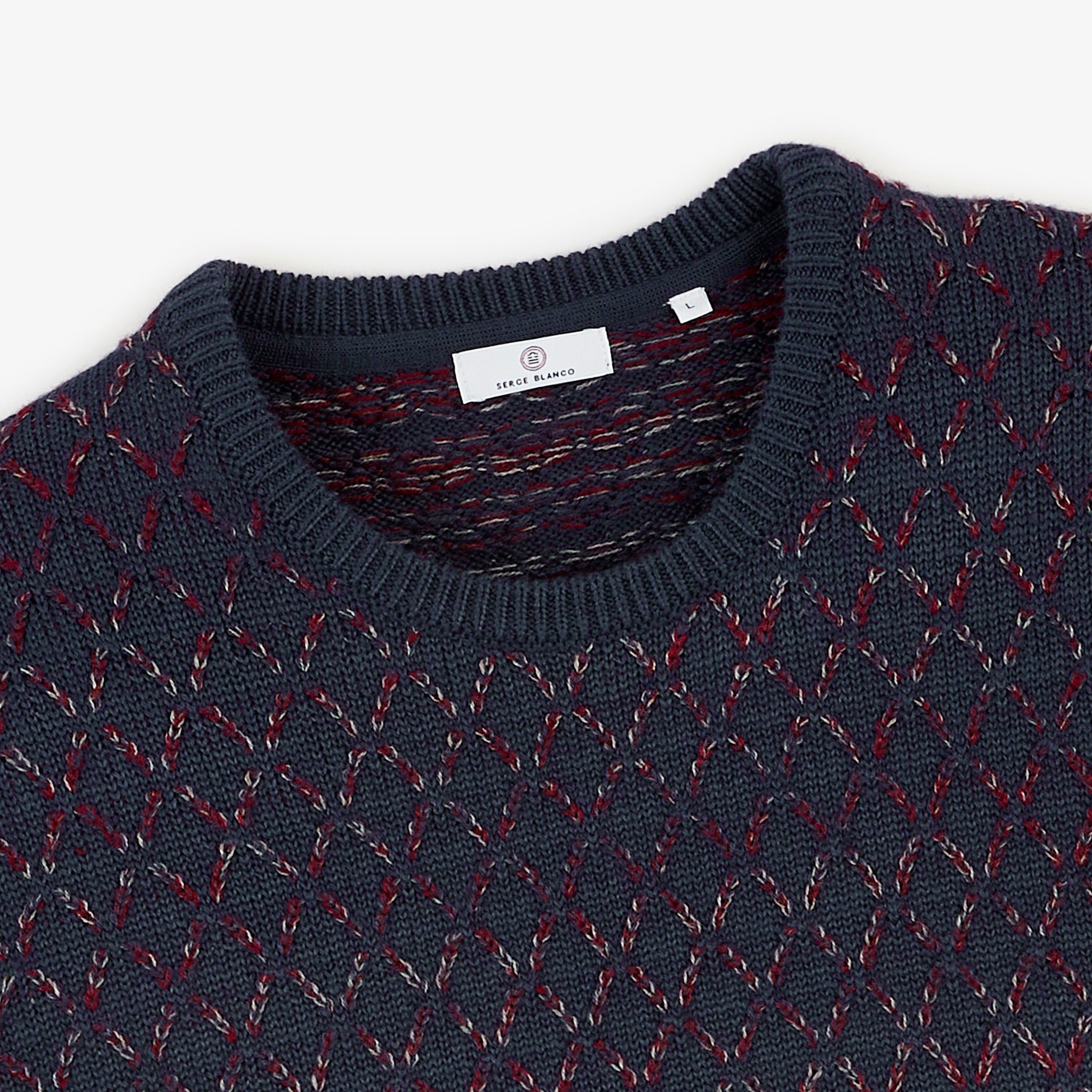 MARAT navy blue jacquard wool crew-neck sweater SERGE BLANCO Blue