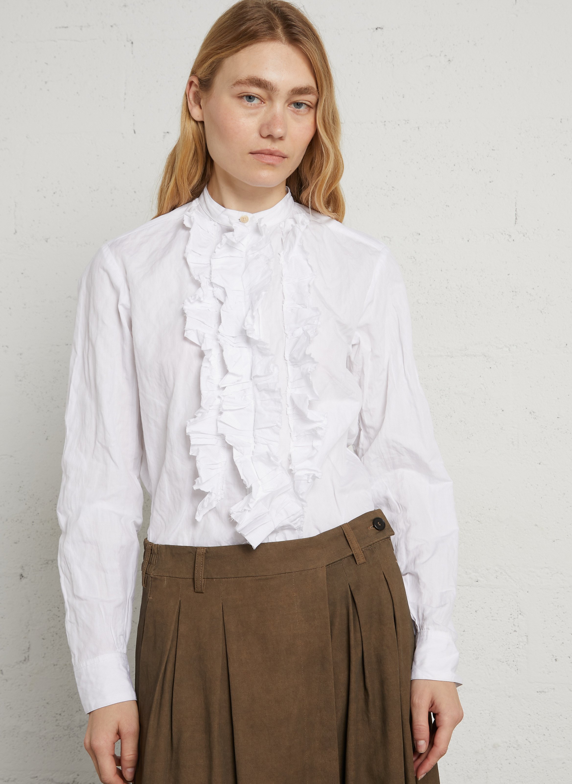Round-neck ruffled blouse LAURENCE BRAS White
