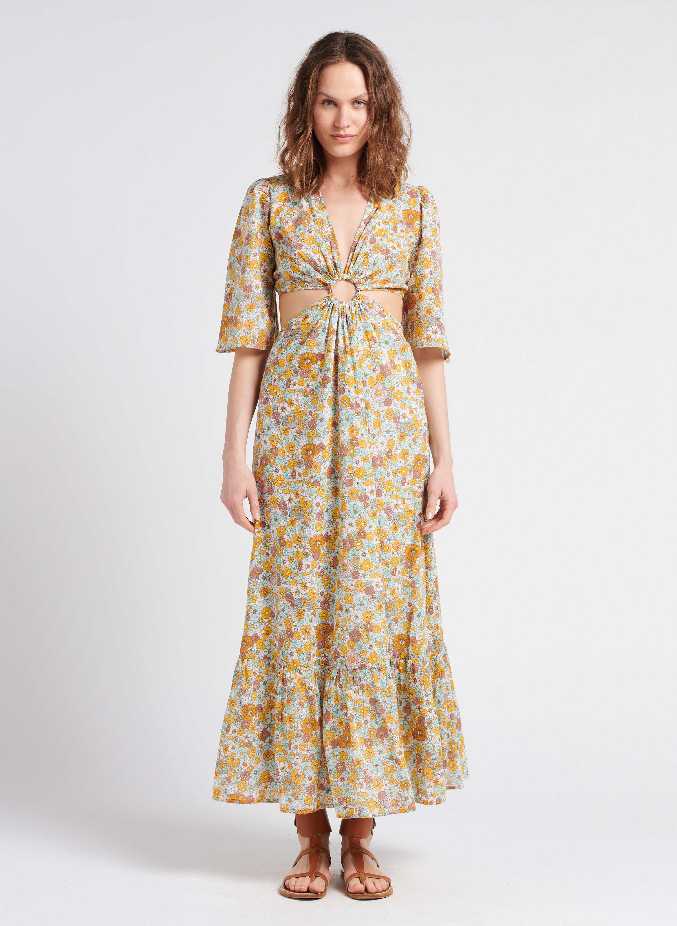 Baumwollkleid Mit Rüschen – Dunkelbeige – Damen – DE