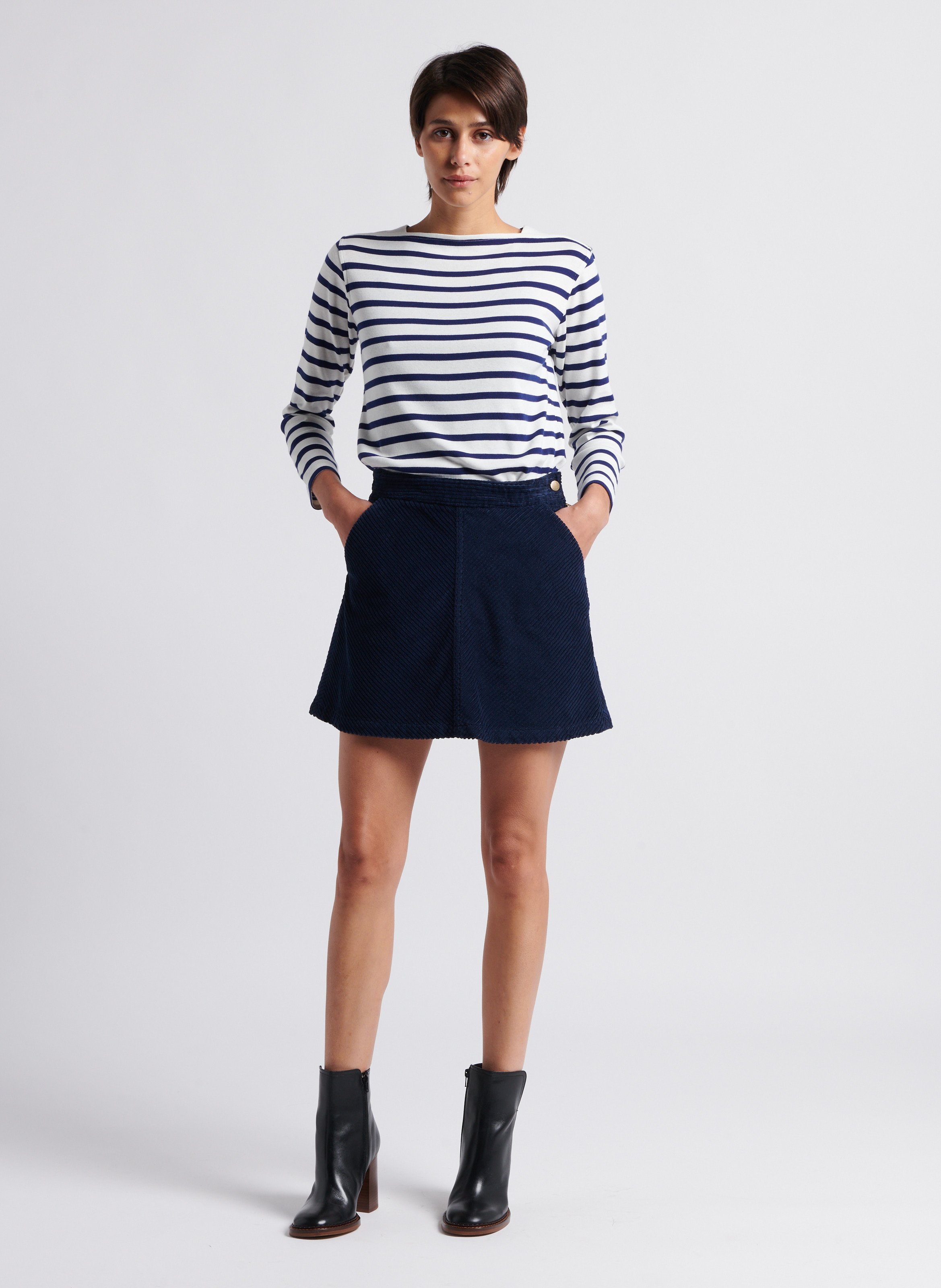 Jupe droite taille haute en coton mélangé SOI PARIS Bleu