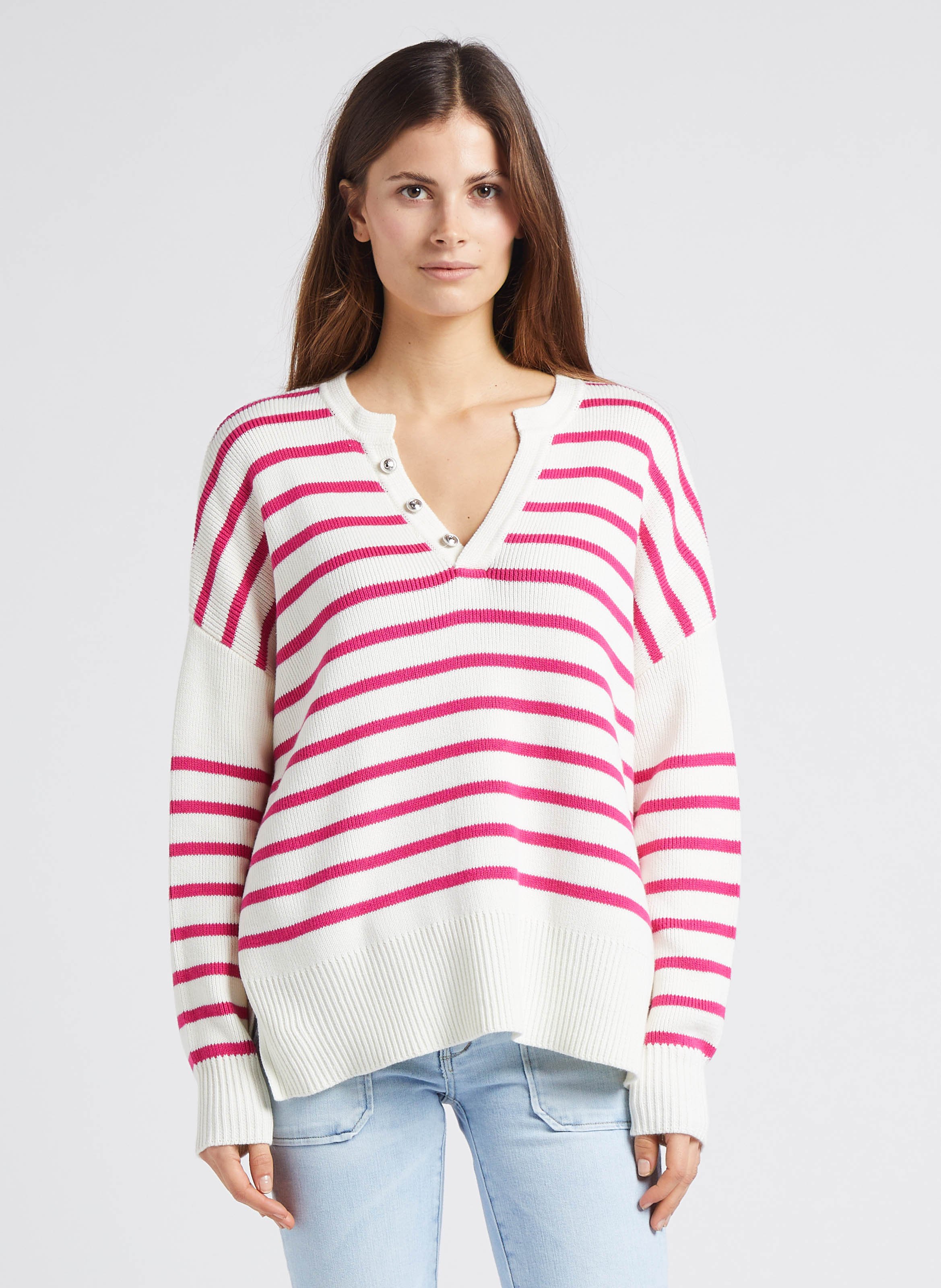 Pull ample discount col v femme