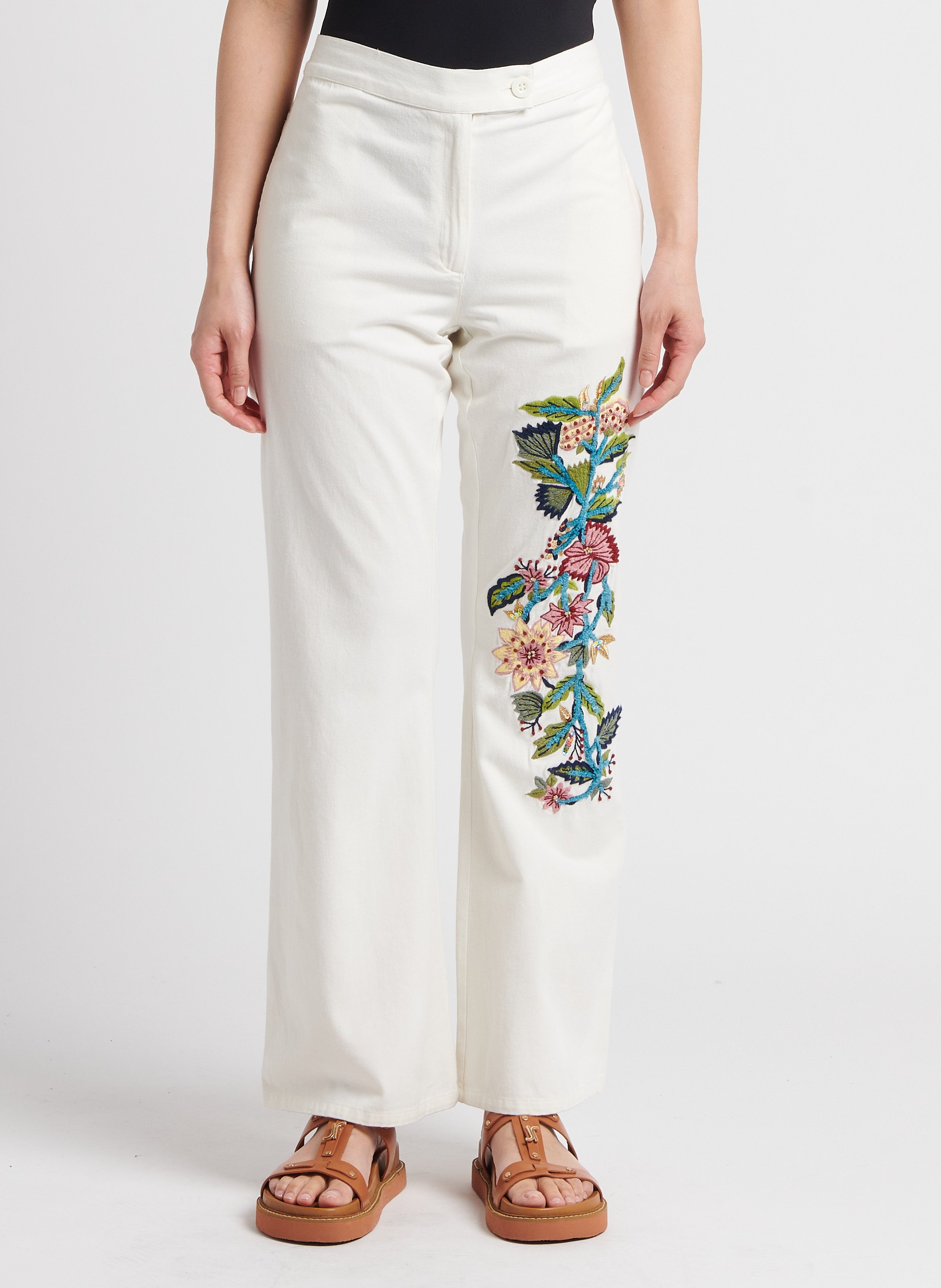 Rechte broek van geborduurd katoen V DE VINSTER