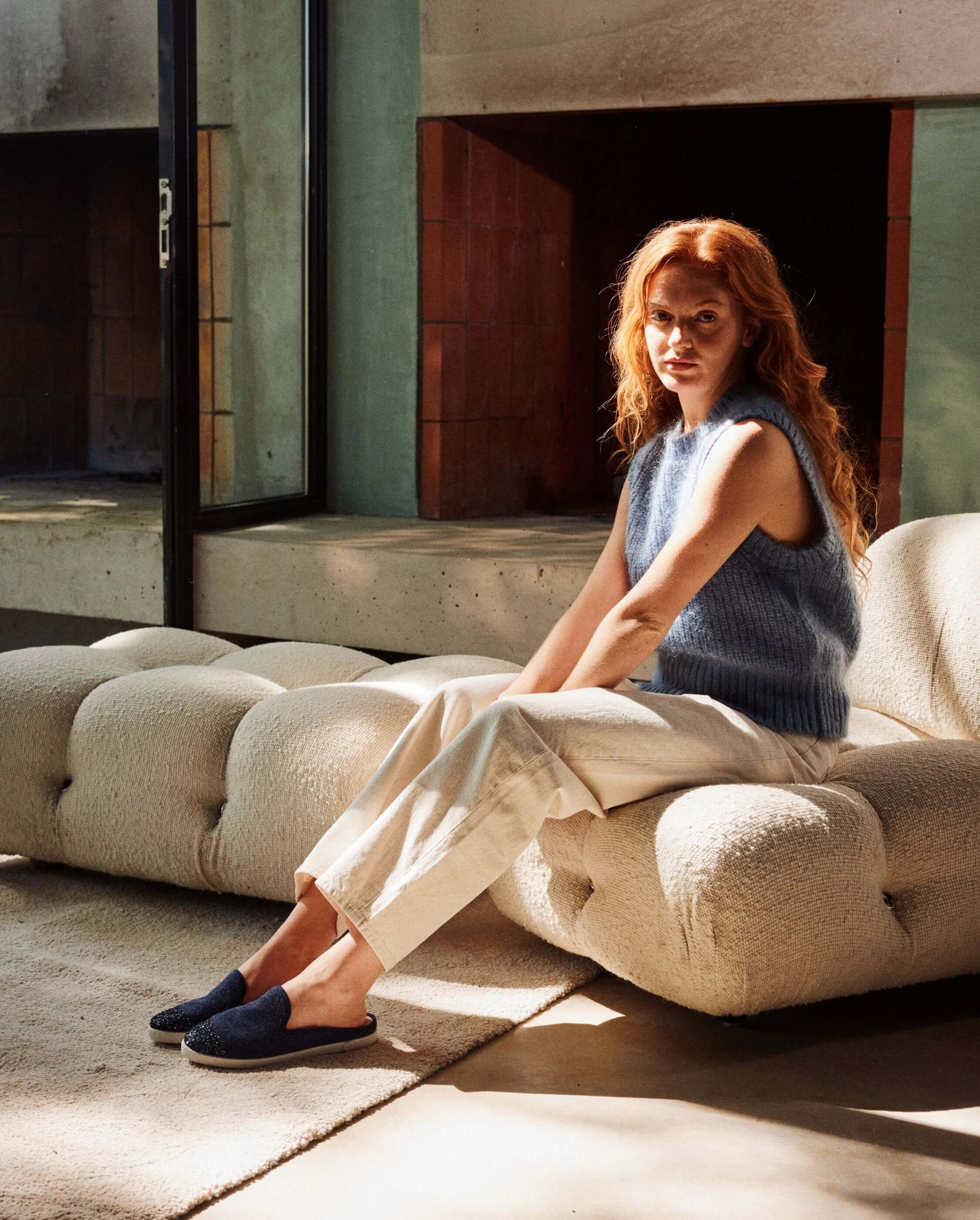 Women's wool mule, navy sequins ANGARDE Blue