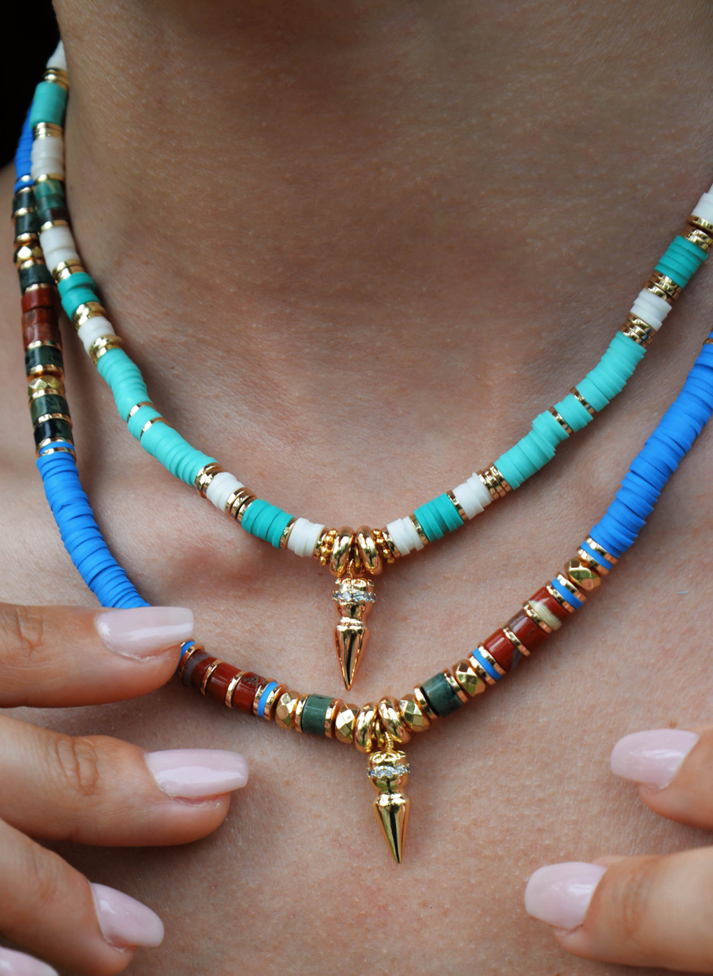 Adjustable necklace with beads and pendant HIPANEMA Blue