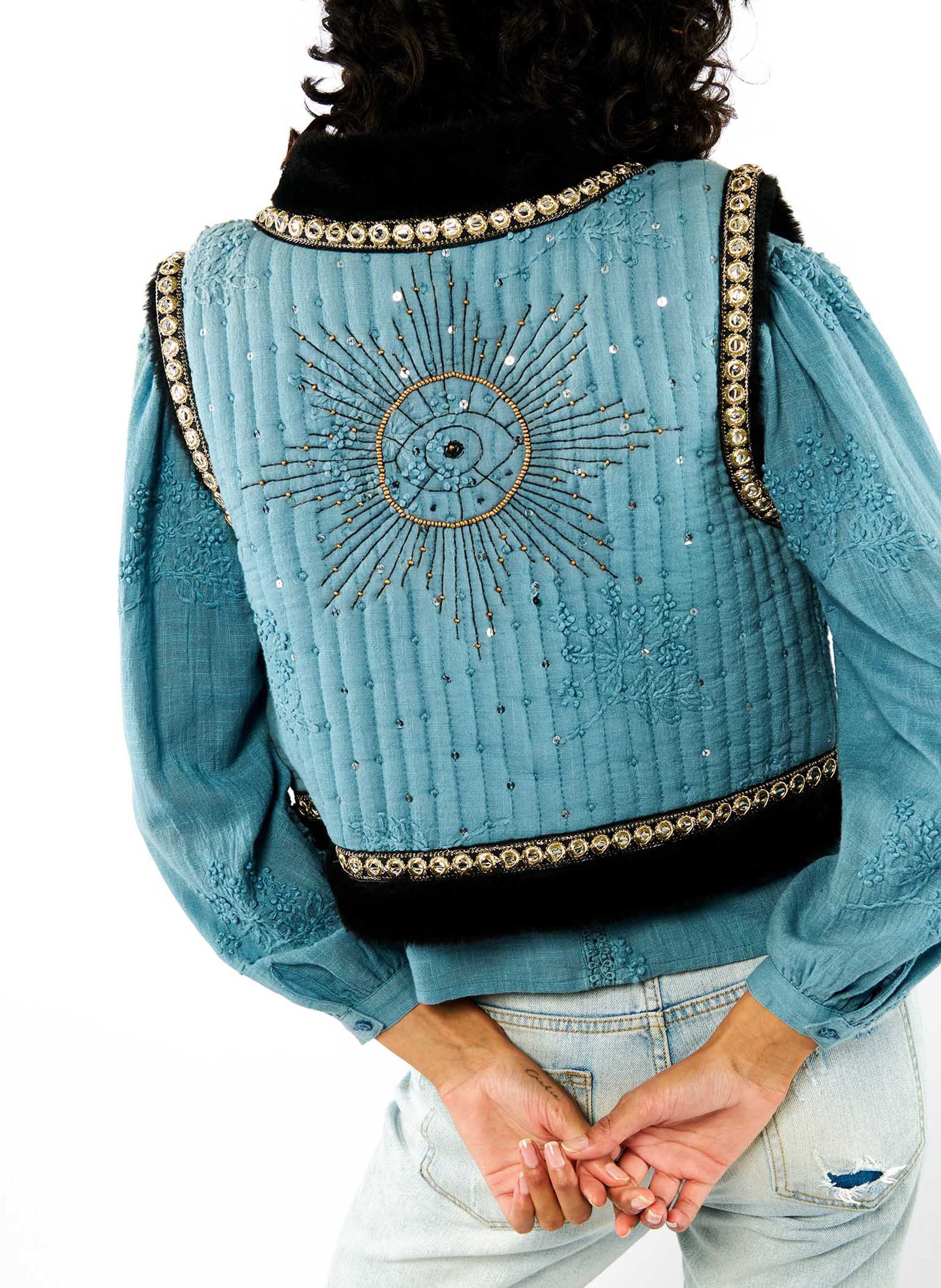 Straight cotton jacket WILD Blue