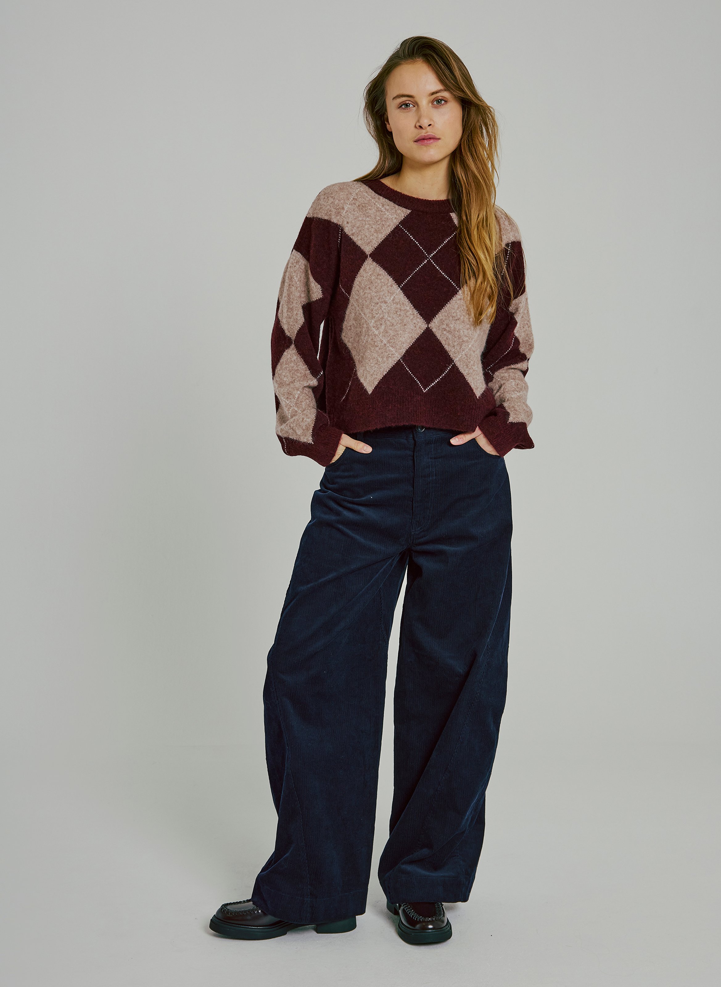 Oversized round neck jacquard wool blend sweater NORR Red