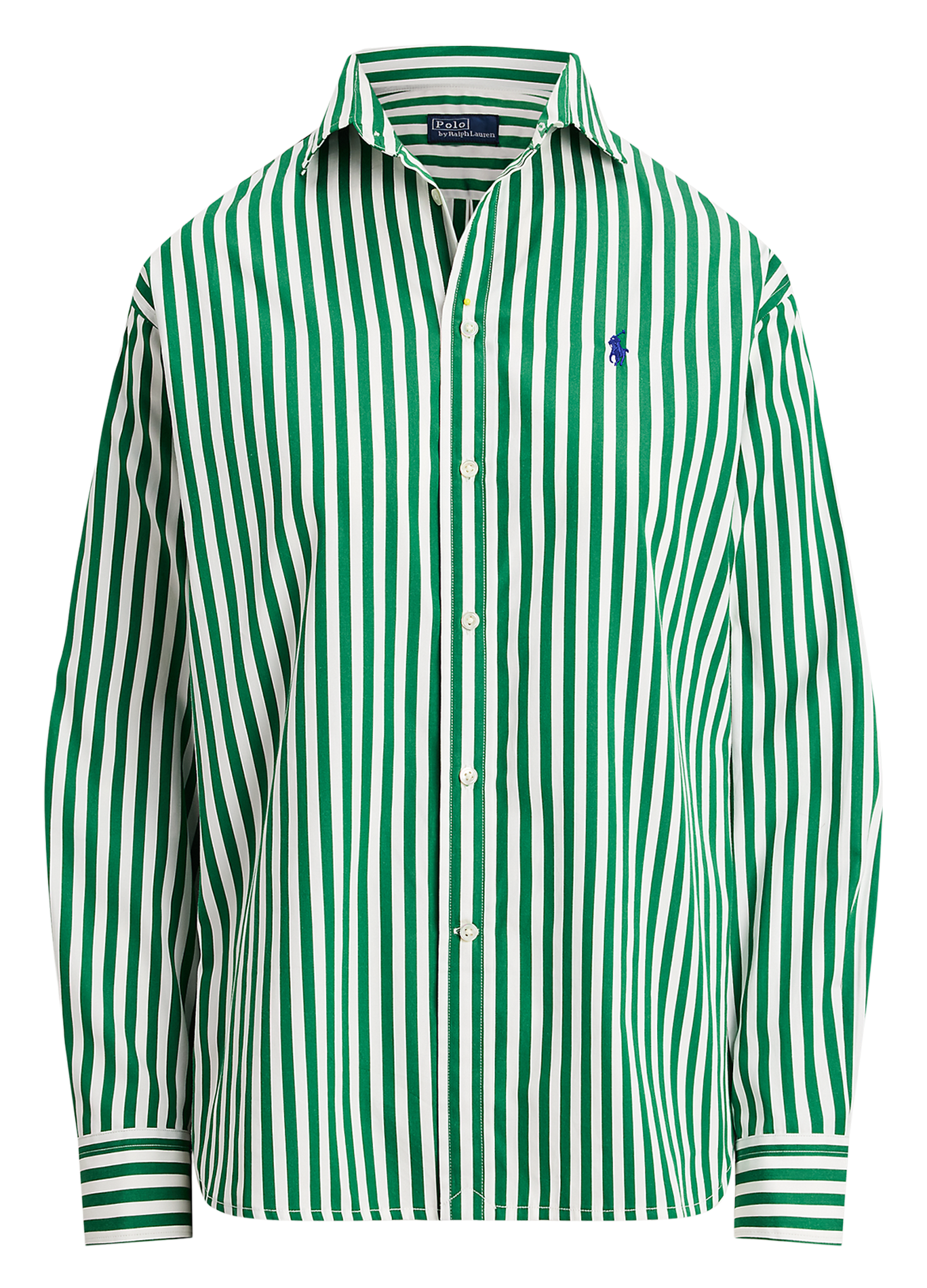Chemise droite col polo en coton rayé POLO RALPH LAUREN Vert
