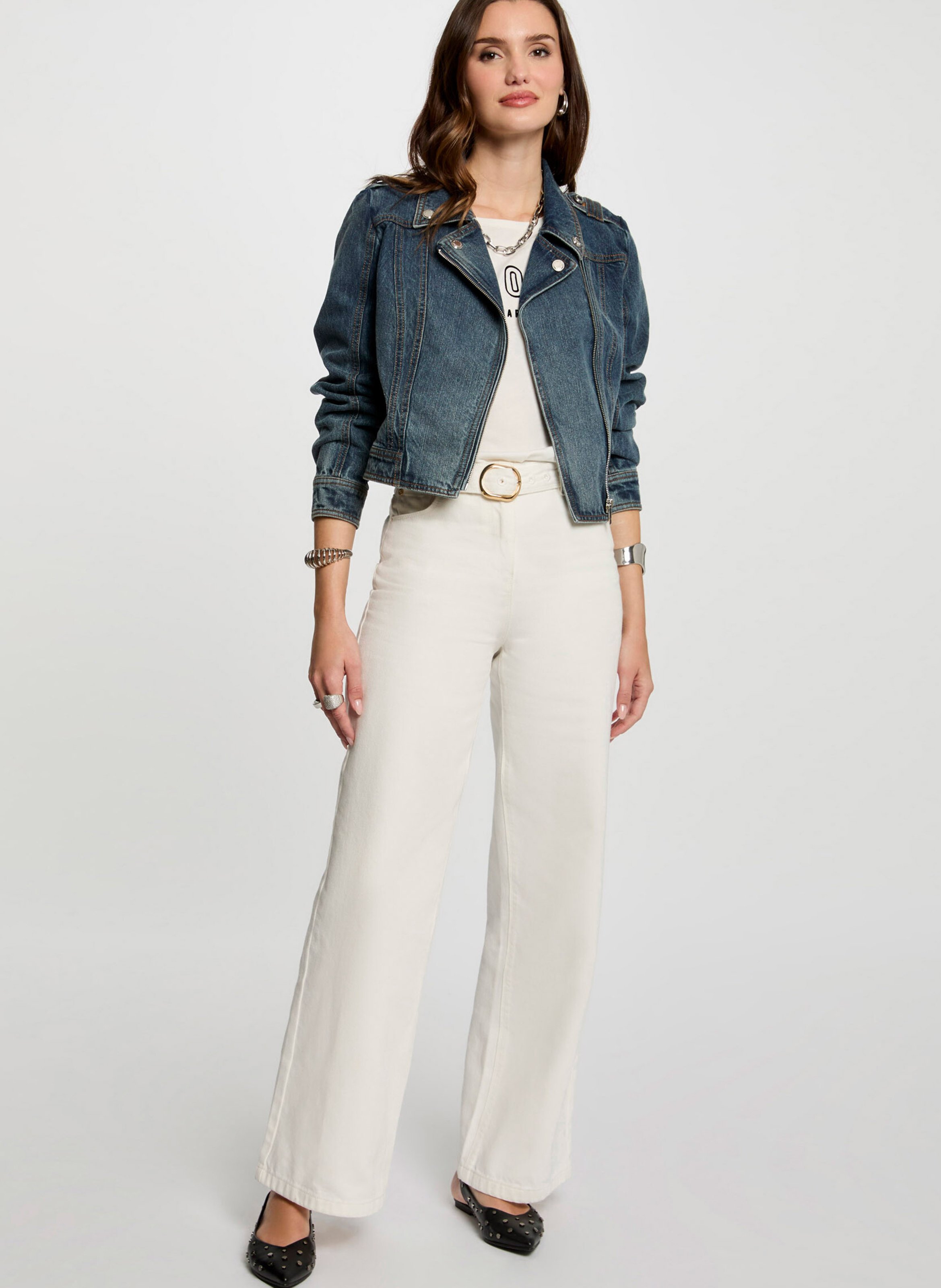 Short zip-up denim jacket MORGAN Blue