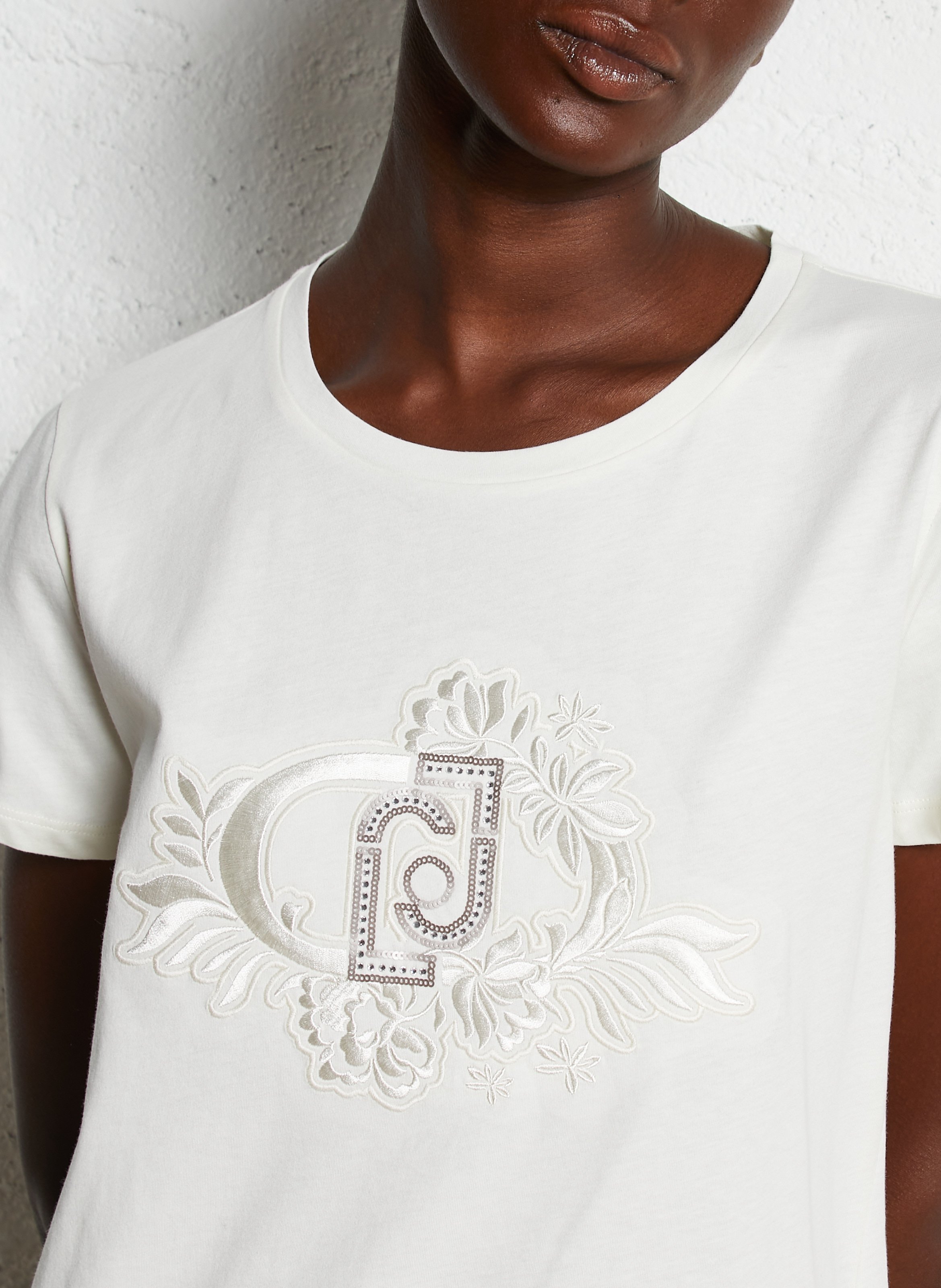 Clara short-sleeved embroidered cotton T-shirt LIU JO White