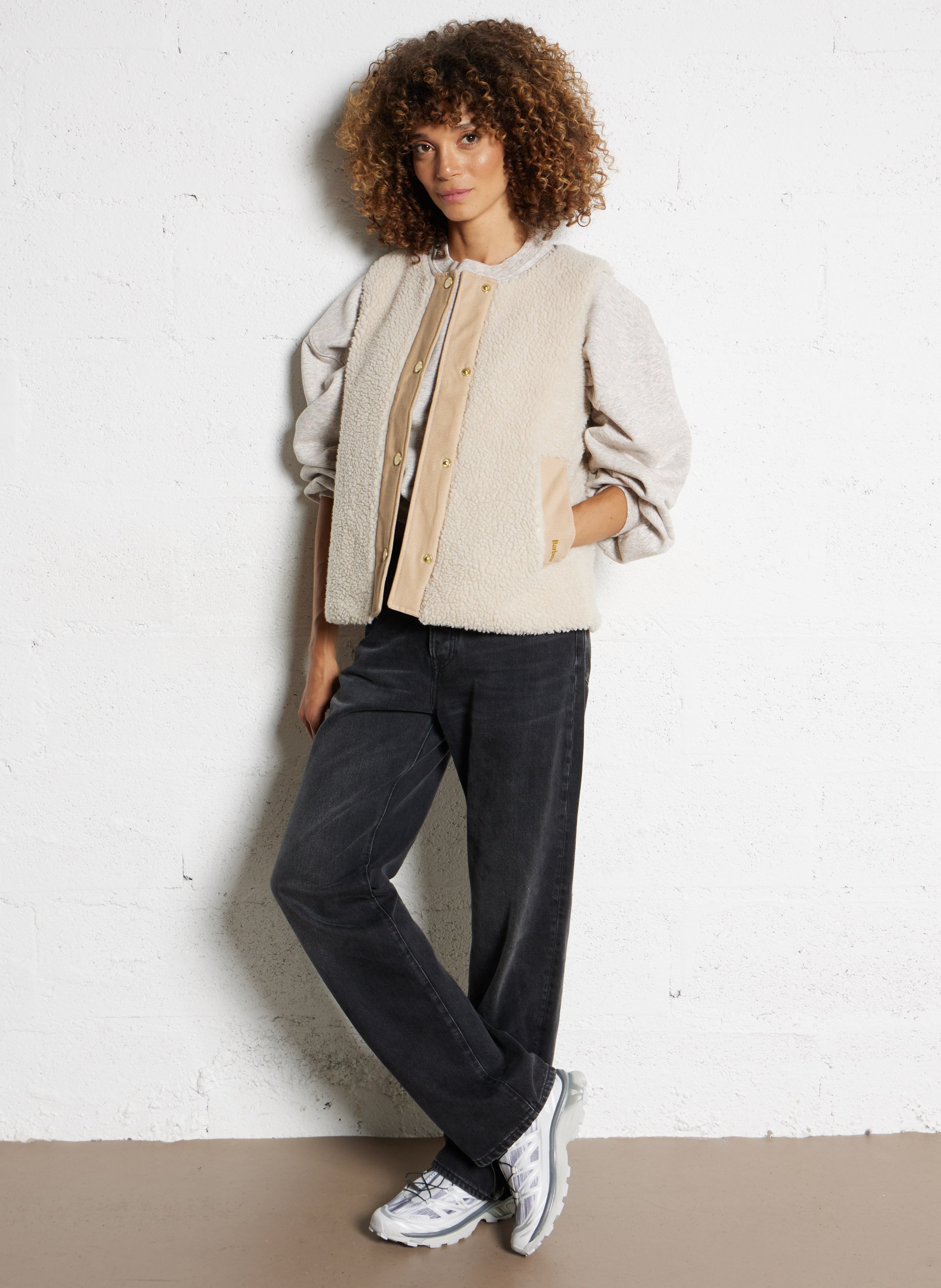 Gilet col rond en fourrure teddy BARBOUR Beige