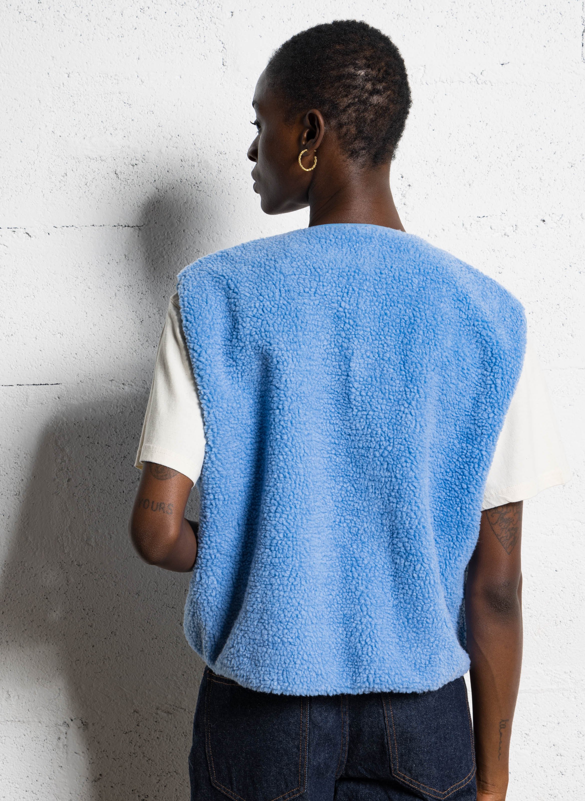 Round-neck fleecy sleeveless cardigan AMERICAN VINTAGE Blue