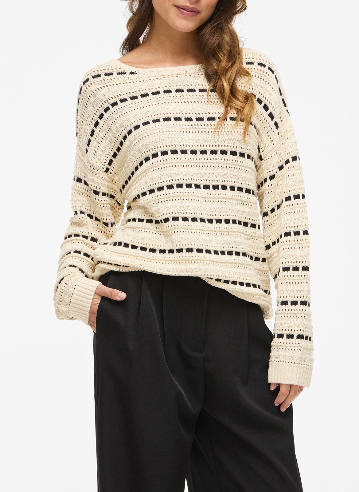 Pull col rond en coton mélangé VILA Beige