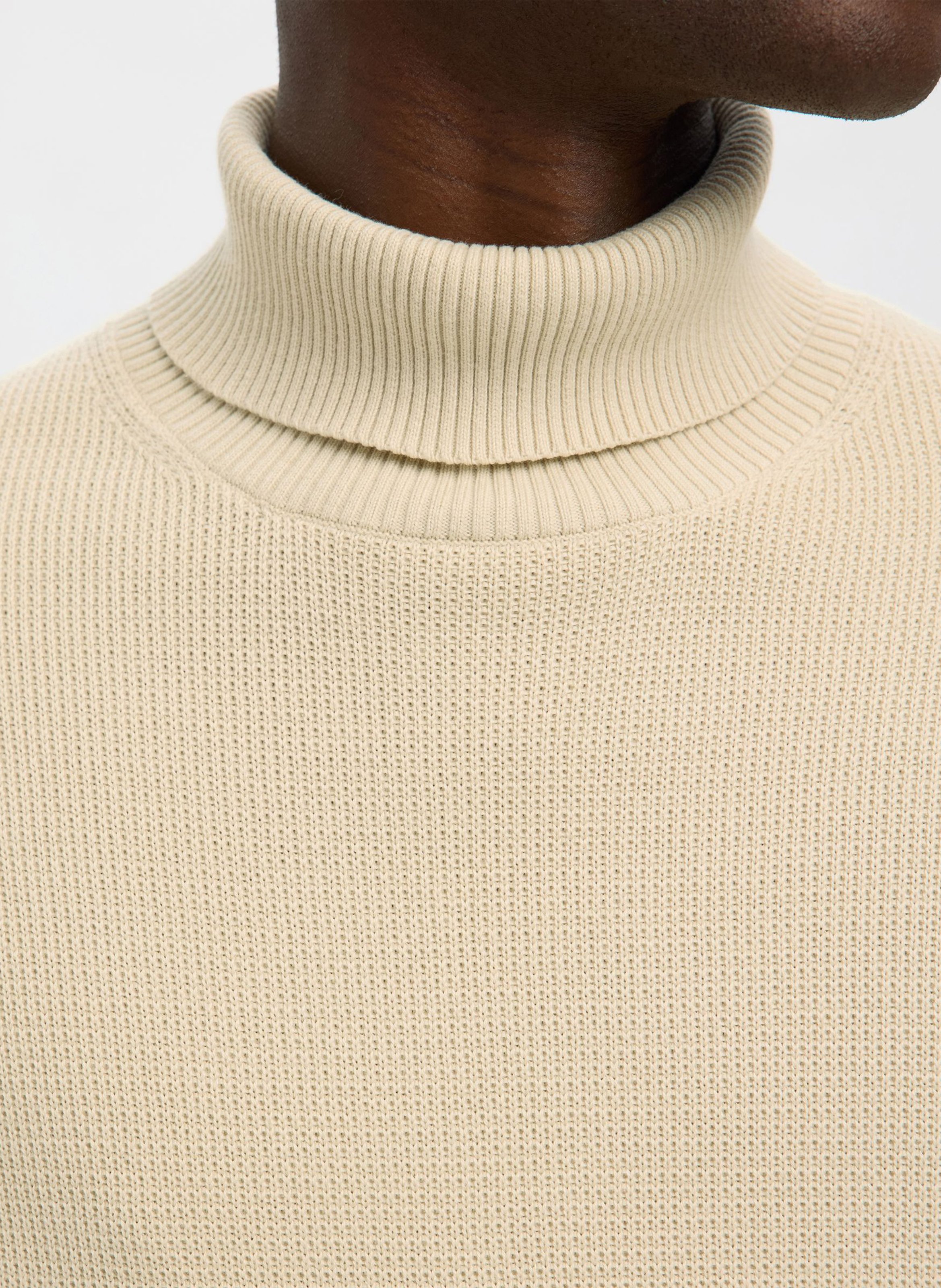 Straight fit organic cotton turtleneck undershirt SELECTED Beige
