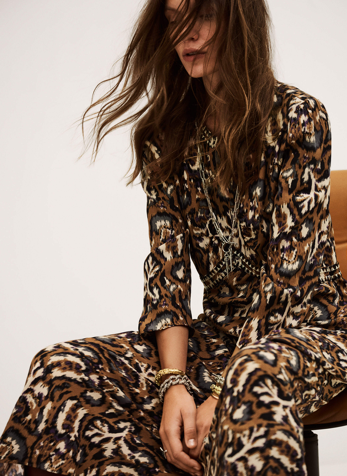 Robe longue col V imprimée BA&SH Orange