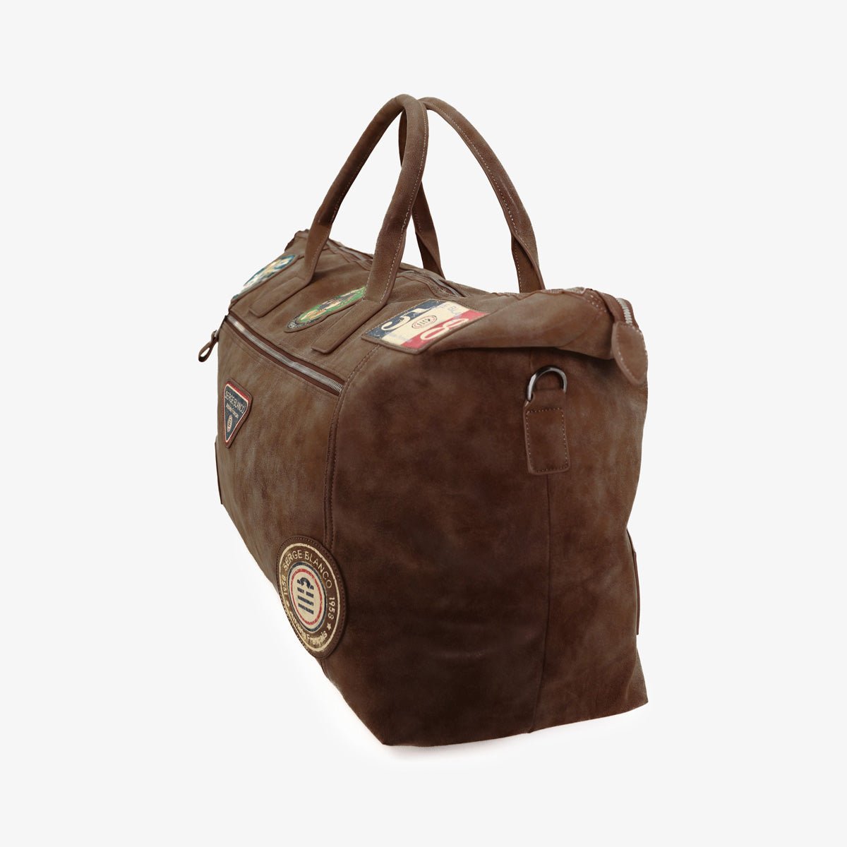Synthetic travel bag with patches SERGE BLANCO Brown