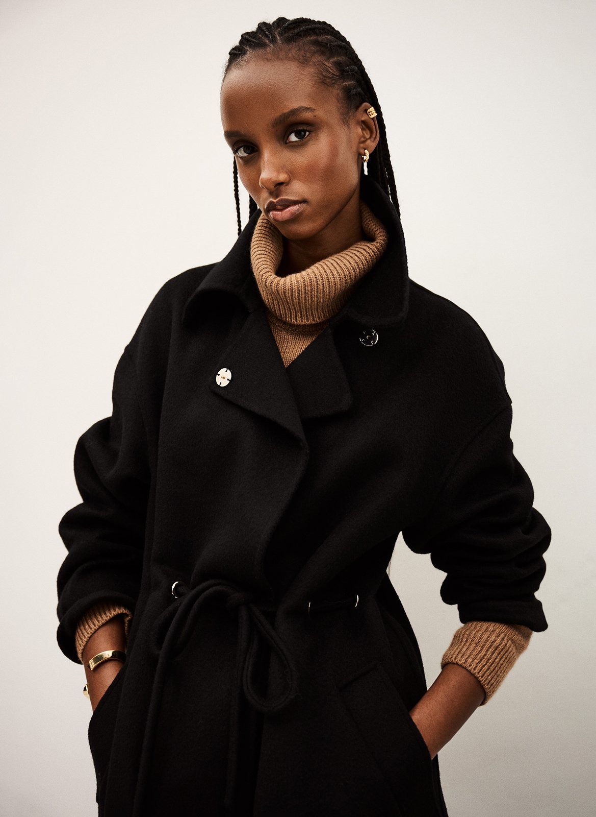 Manteau long col classique en laine mélangée BA&SH Noir