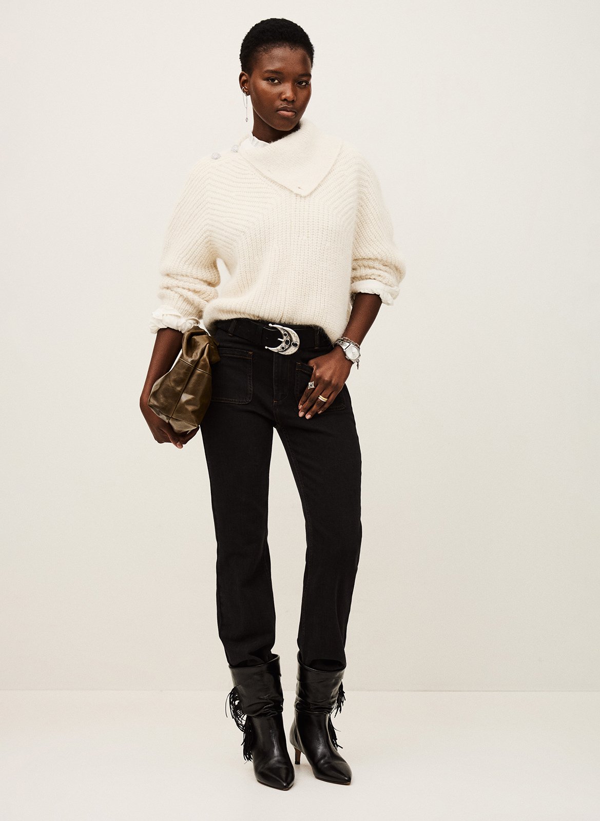 Pull col roulé en laine mélangée BA&SH Beige