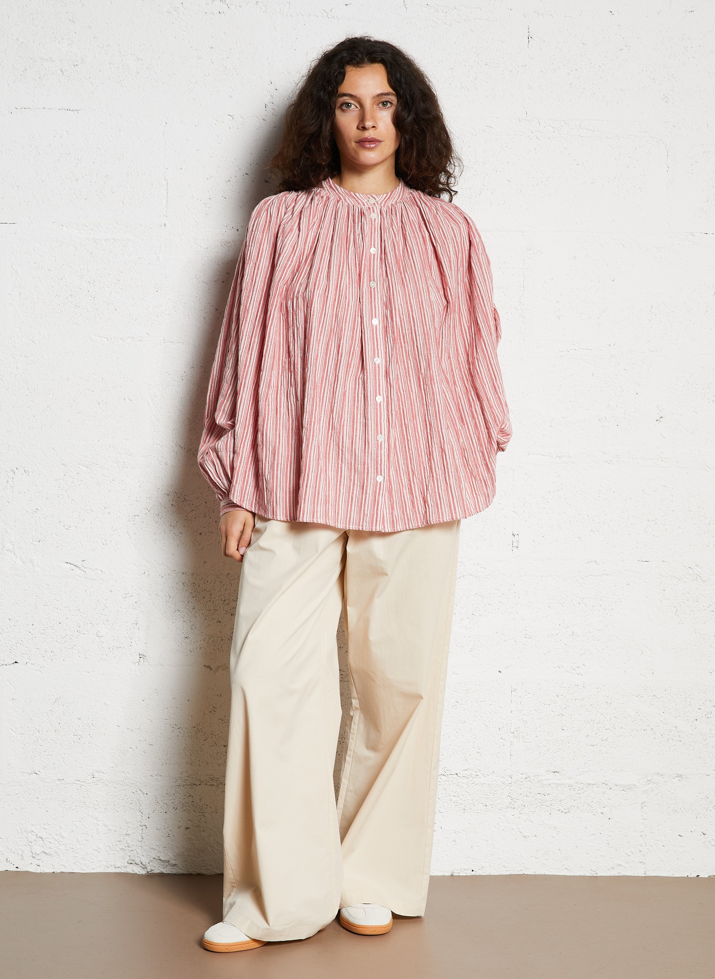 Chemise oversize col mao en coton mélangé JC SOPHIE Rouge