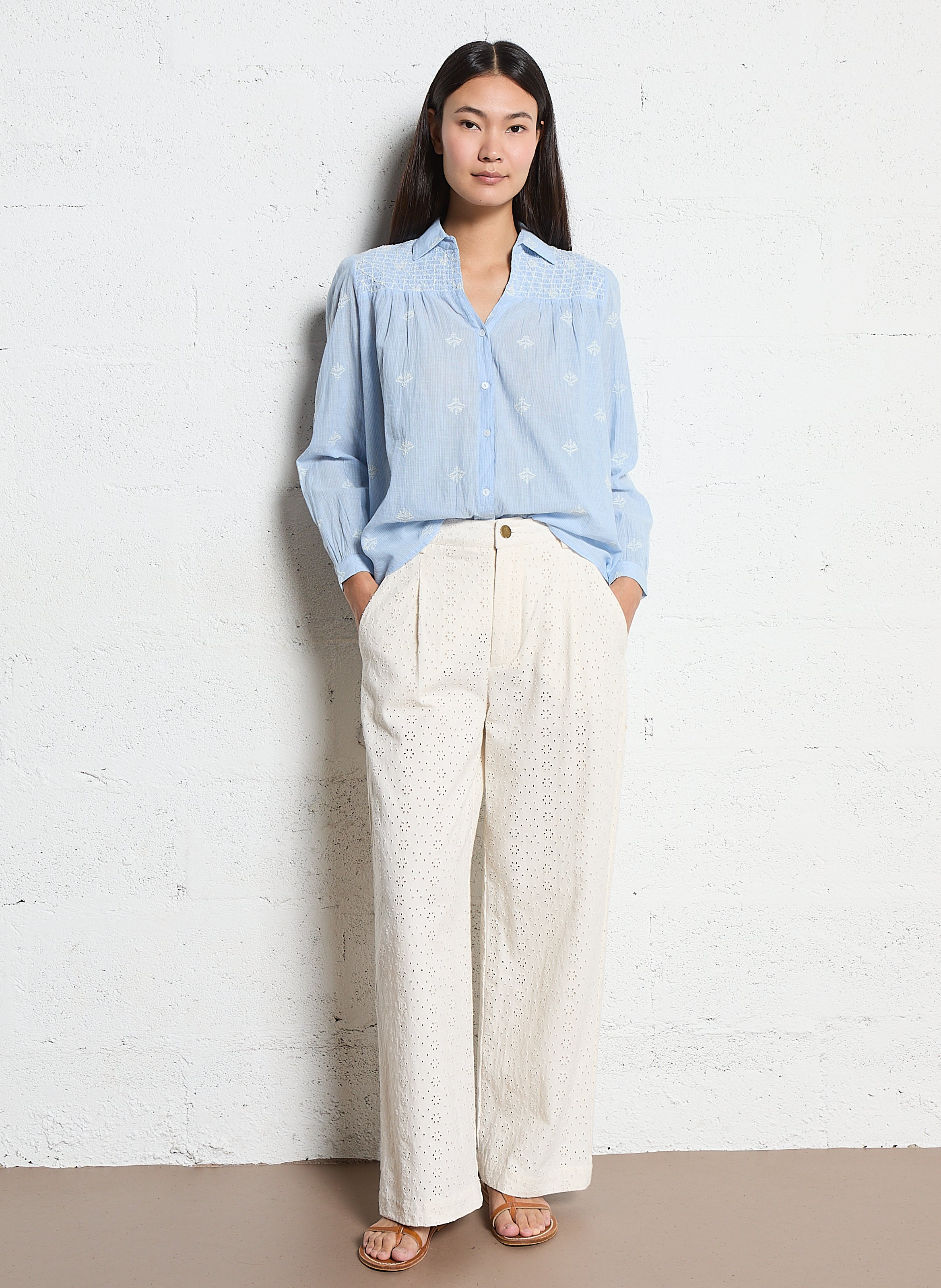 Gerade Hose aus Broderie Anglaise MAISON HOTEL Weiss