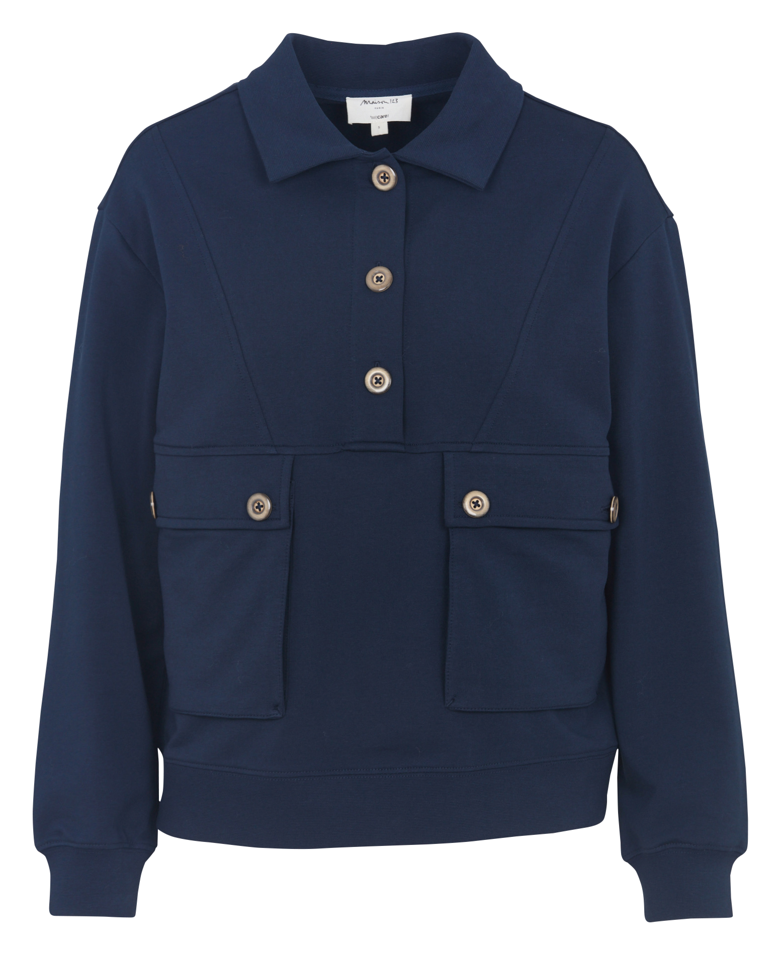 Sweat col polo en coton mélangé MAISON 123 Bleu