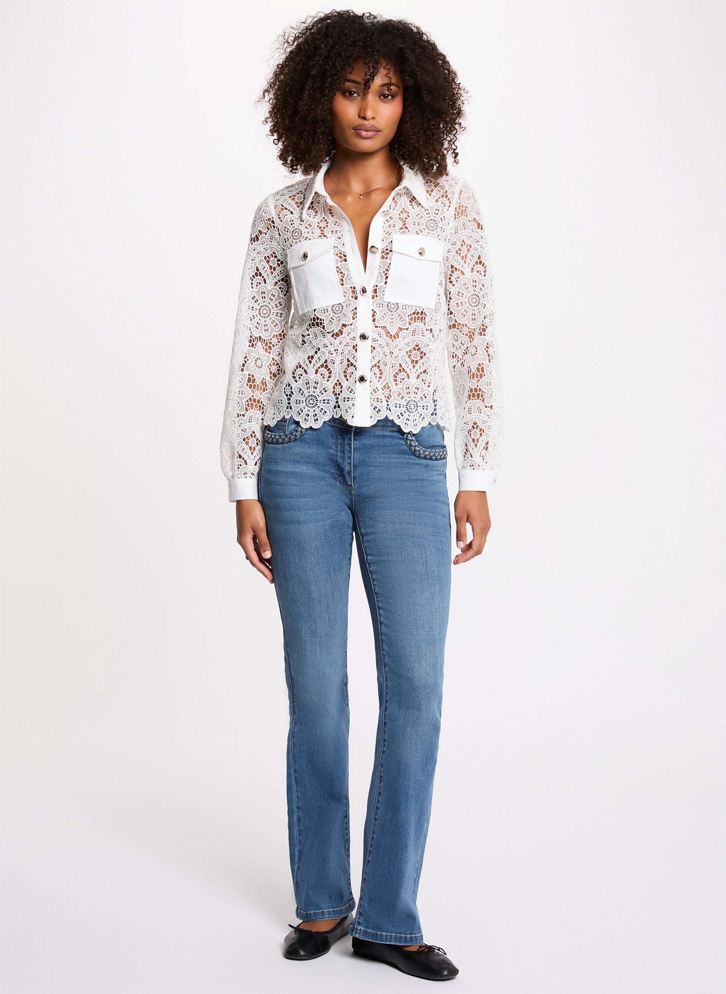 Chemise droite en dentelle MORGAN Blanc
