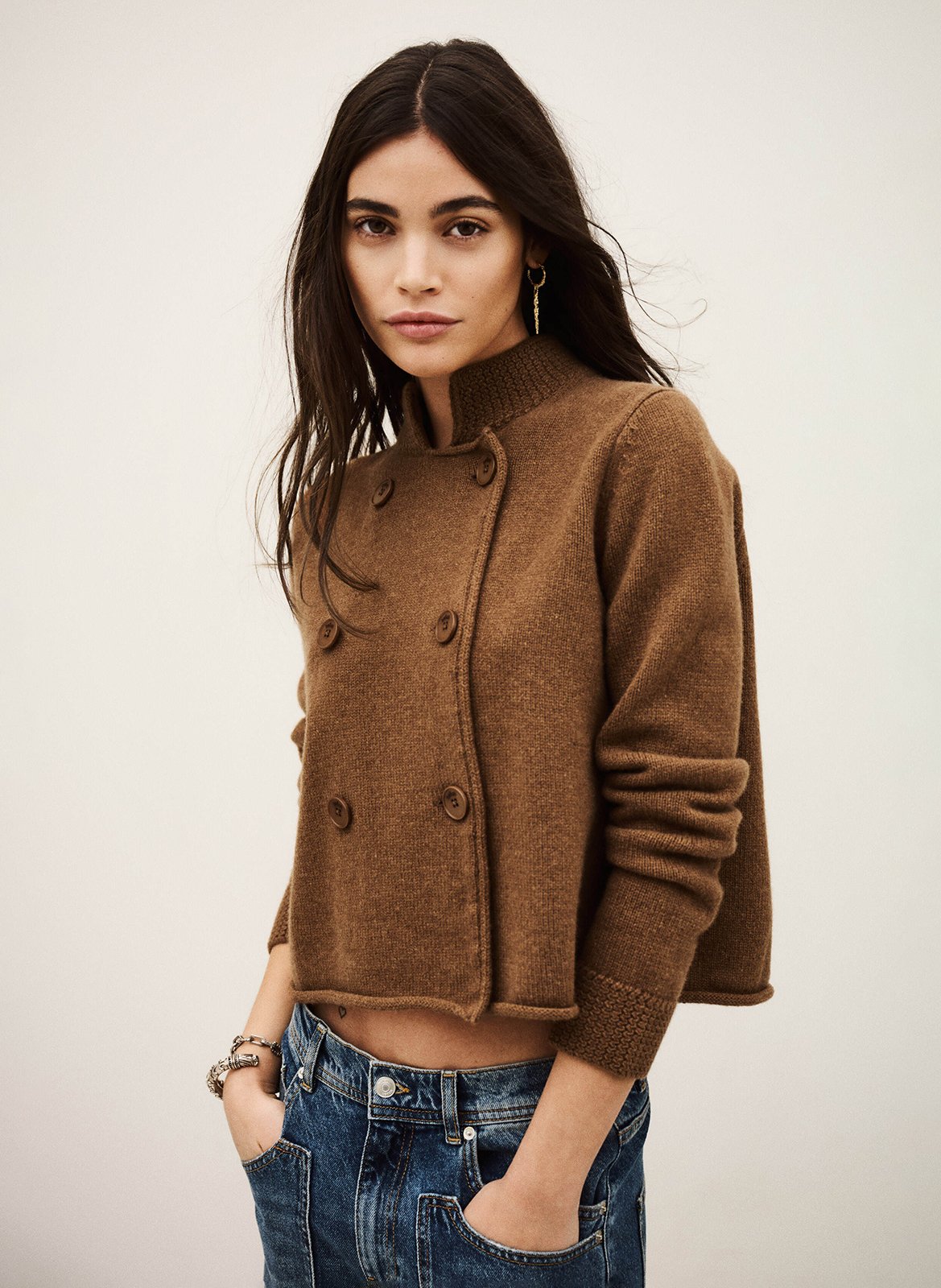 Gilet droit col montant en laine BA&SH Marron