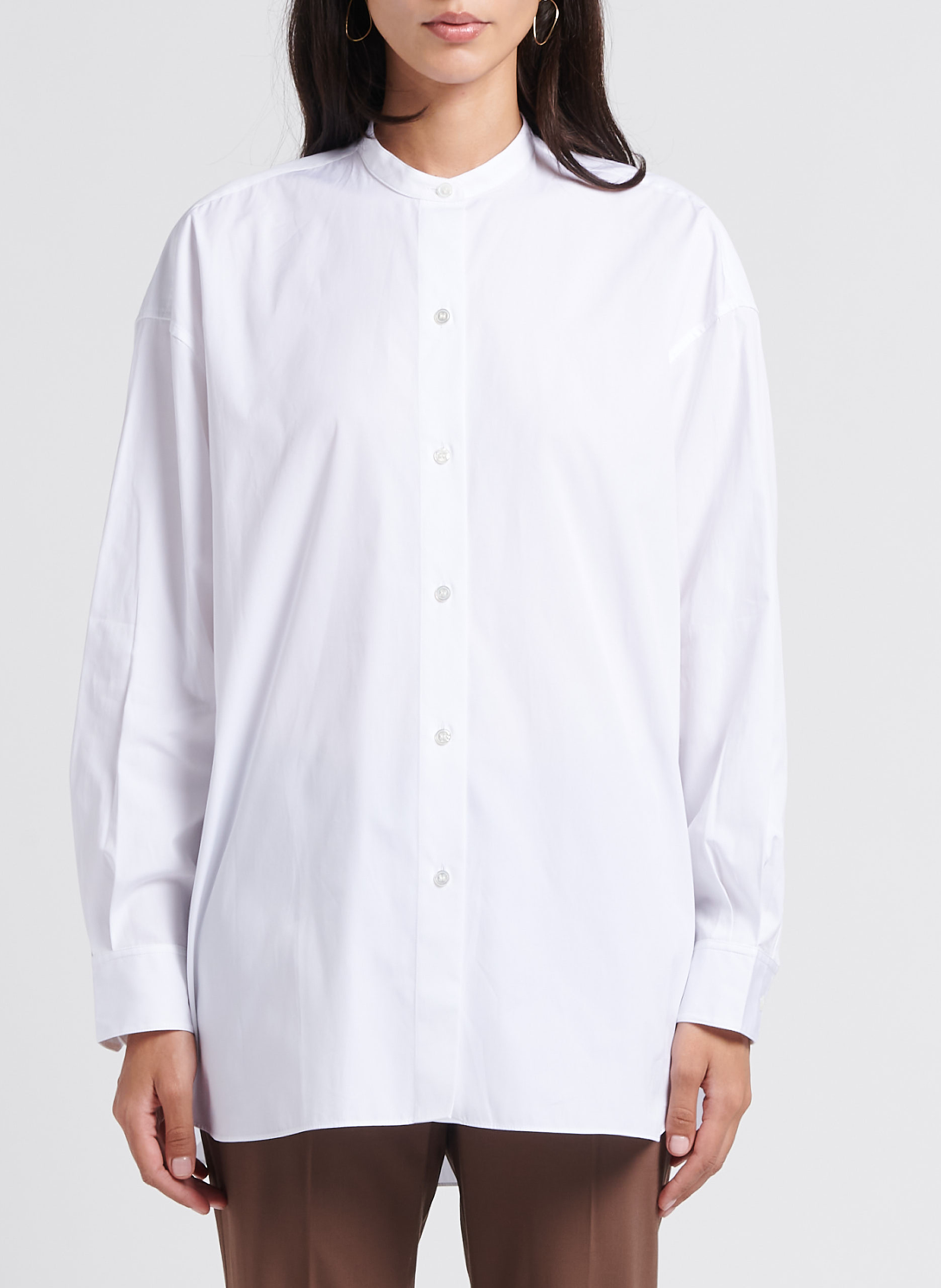 Loose-fit cotton shirt with mandarin collar THEORY White