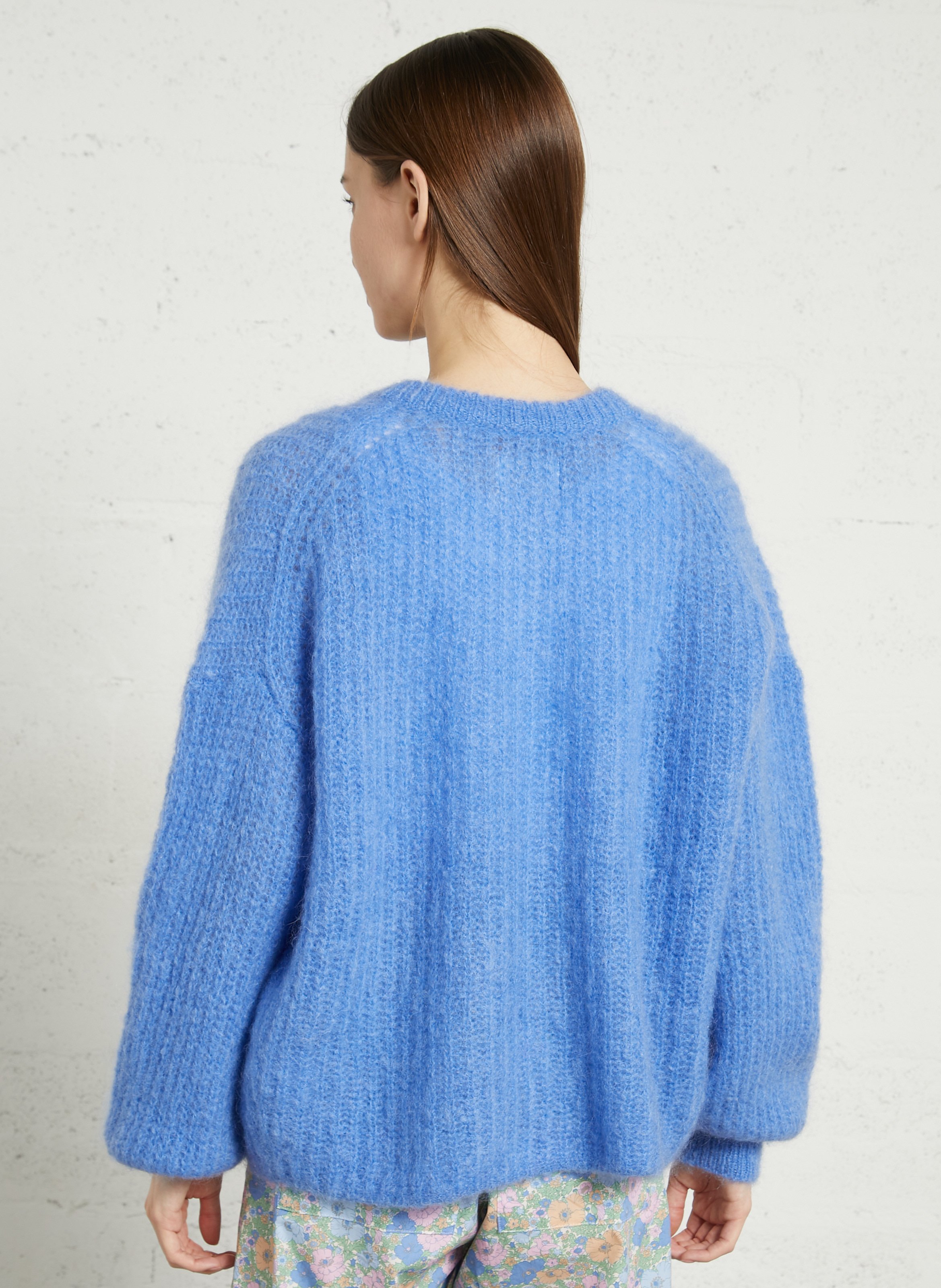 Gilet ample boutonné en mohair mélangé DES PETITS HAUTS Bleu