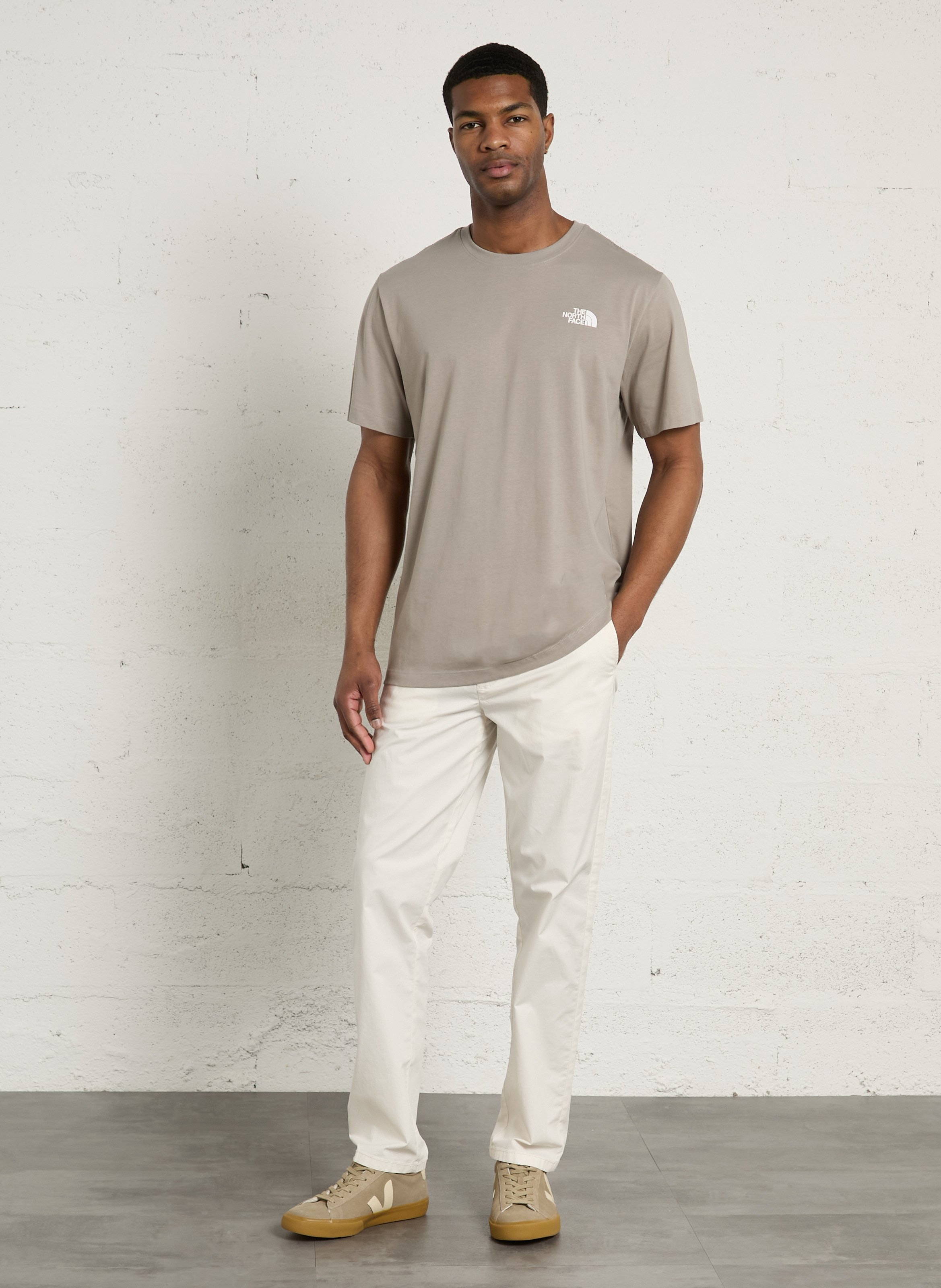 Straight round-neck cotton T-shirt with screen print THE NORTH FACE Grey