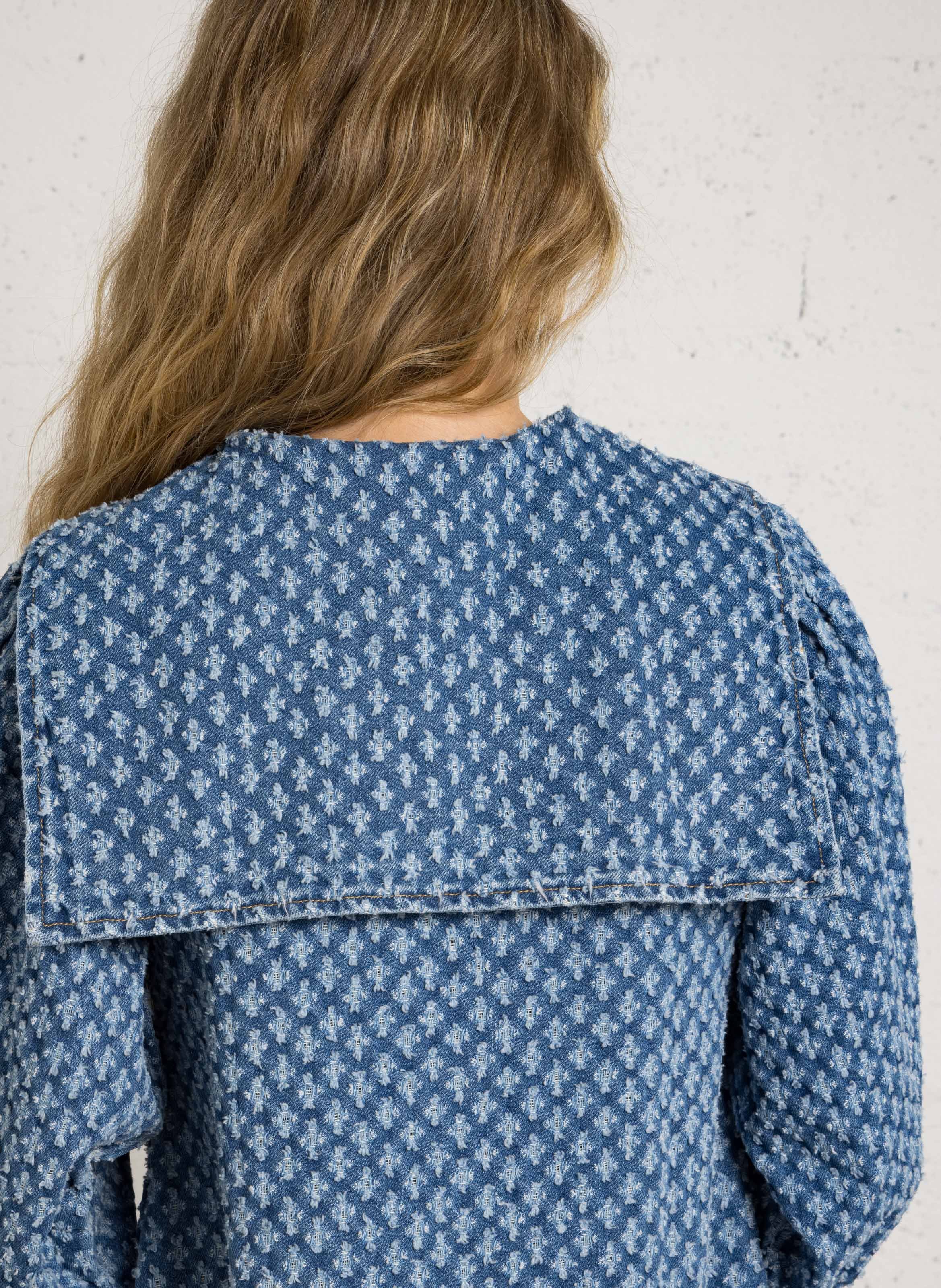 Short V-neck denim cotton dress THE TINY BIG SISTER Blue