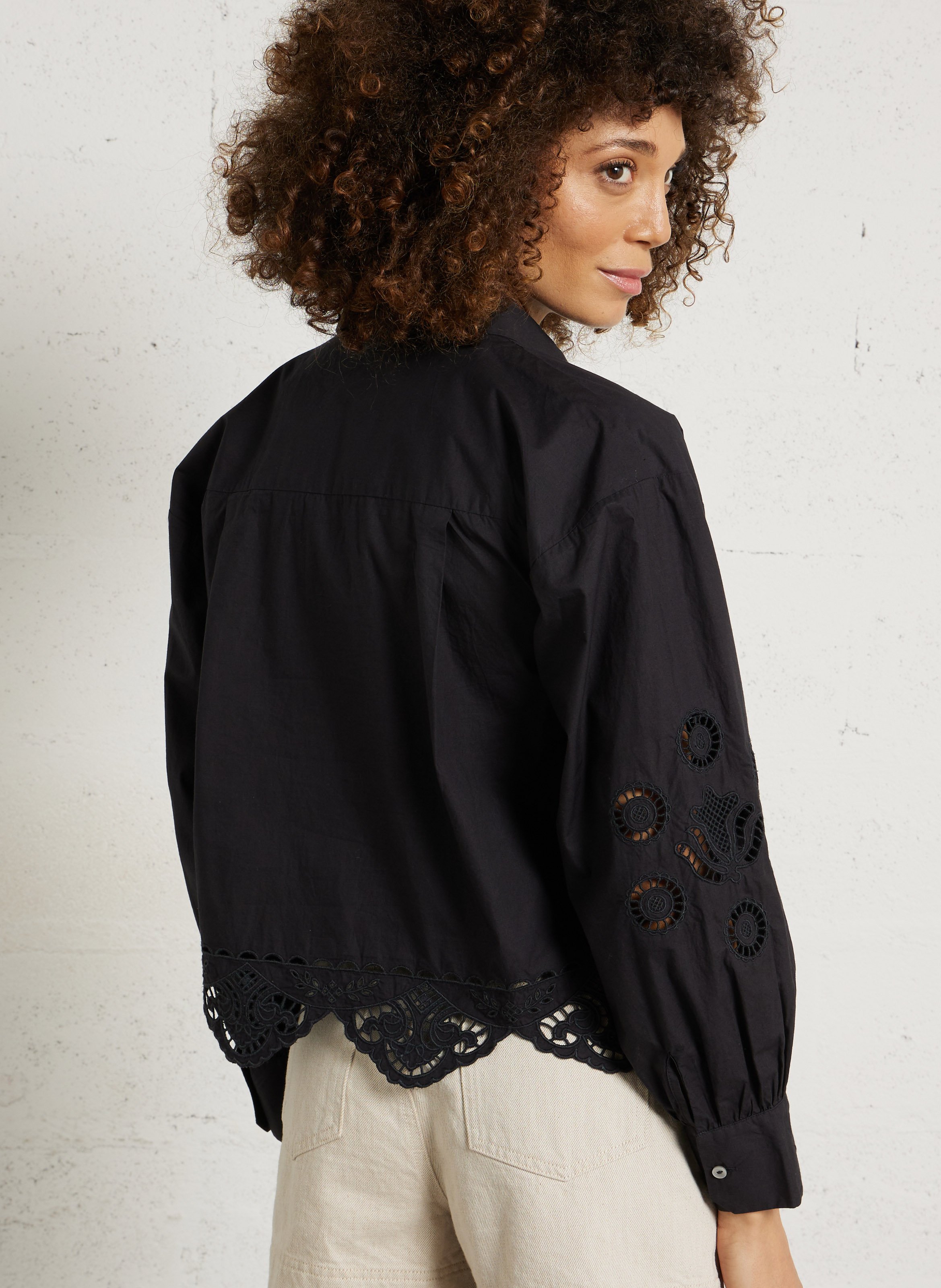 Chemise droite à broderies en coton bio LOUISE MISHA Noir