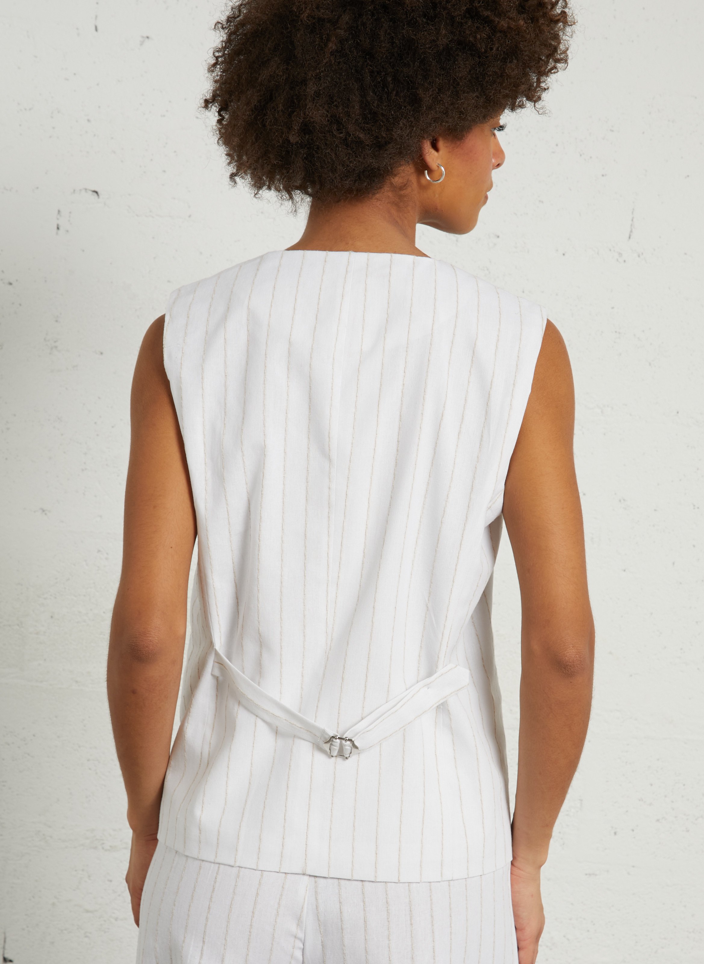 Straight striped cotton and linen vest THE KORNER White