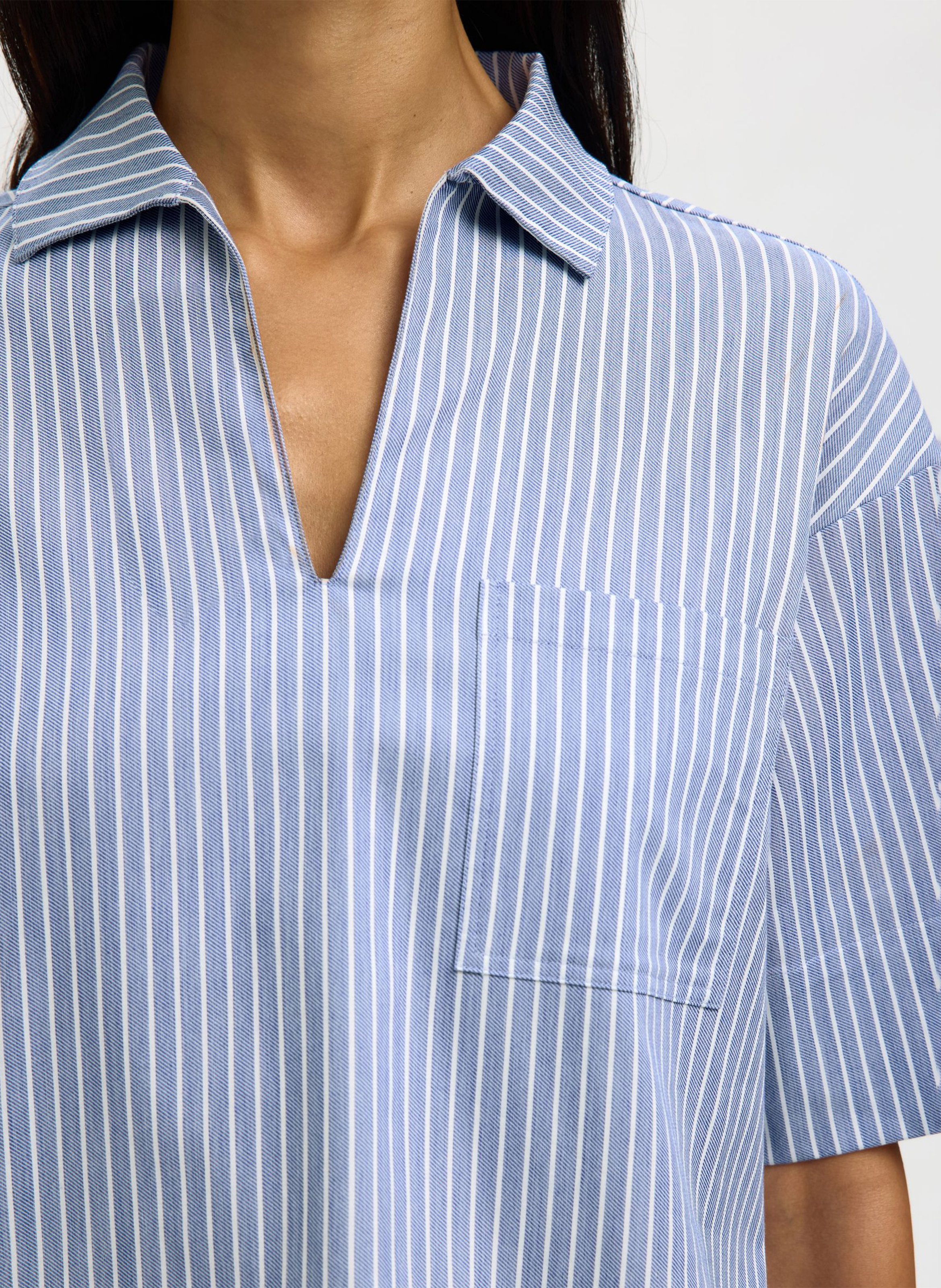 Straight classic collar blouse in striped organic cotton SELECTED Blue