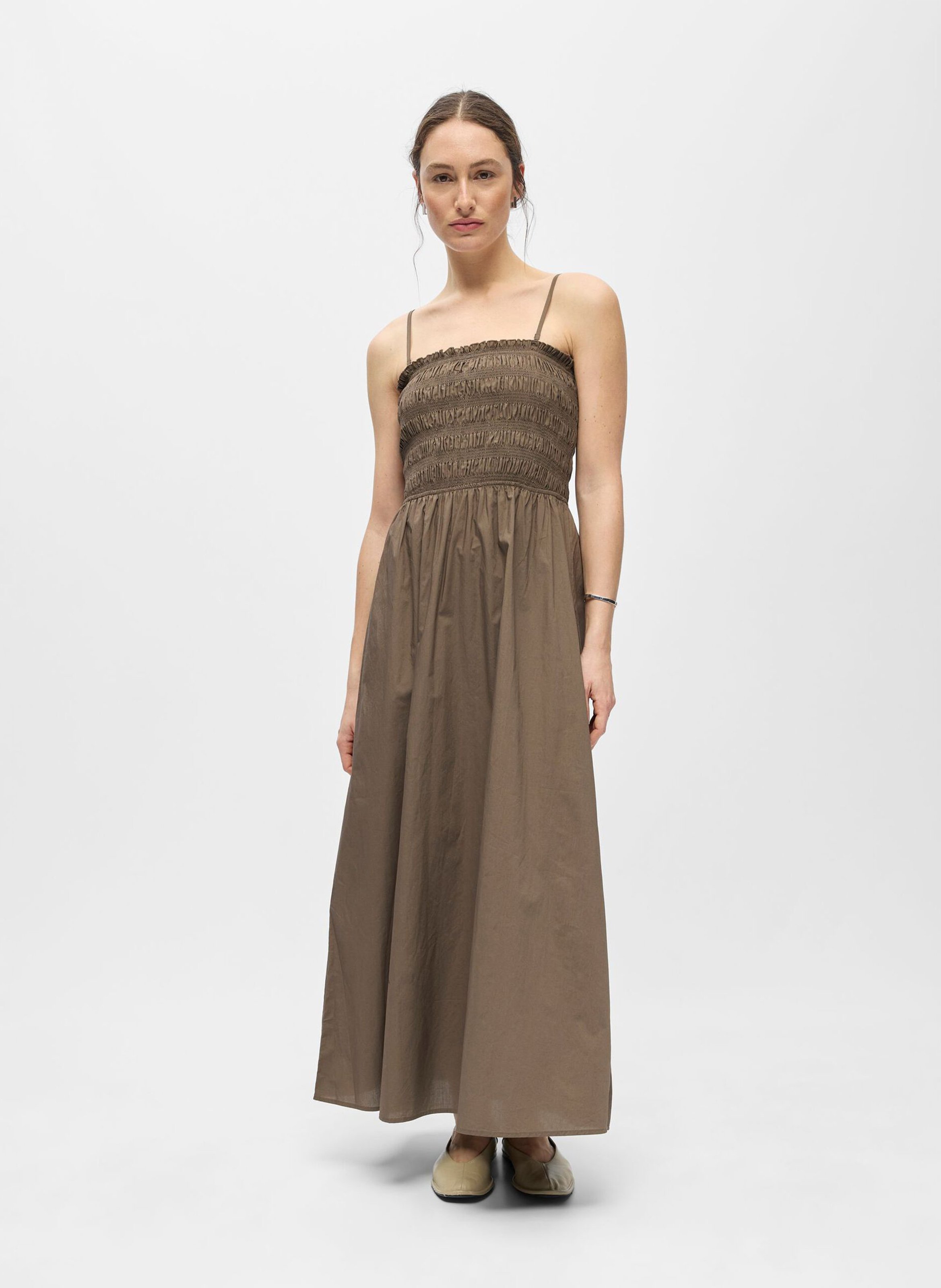 Langes Bio-Baumwollkleid OBJECT Braun